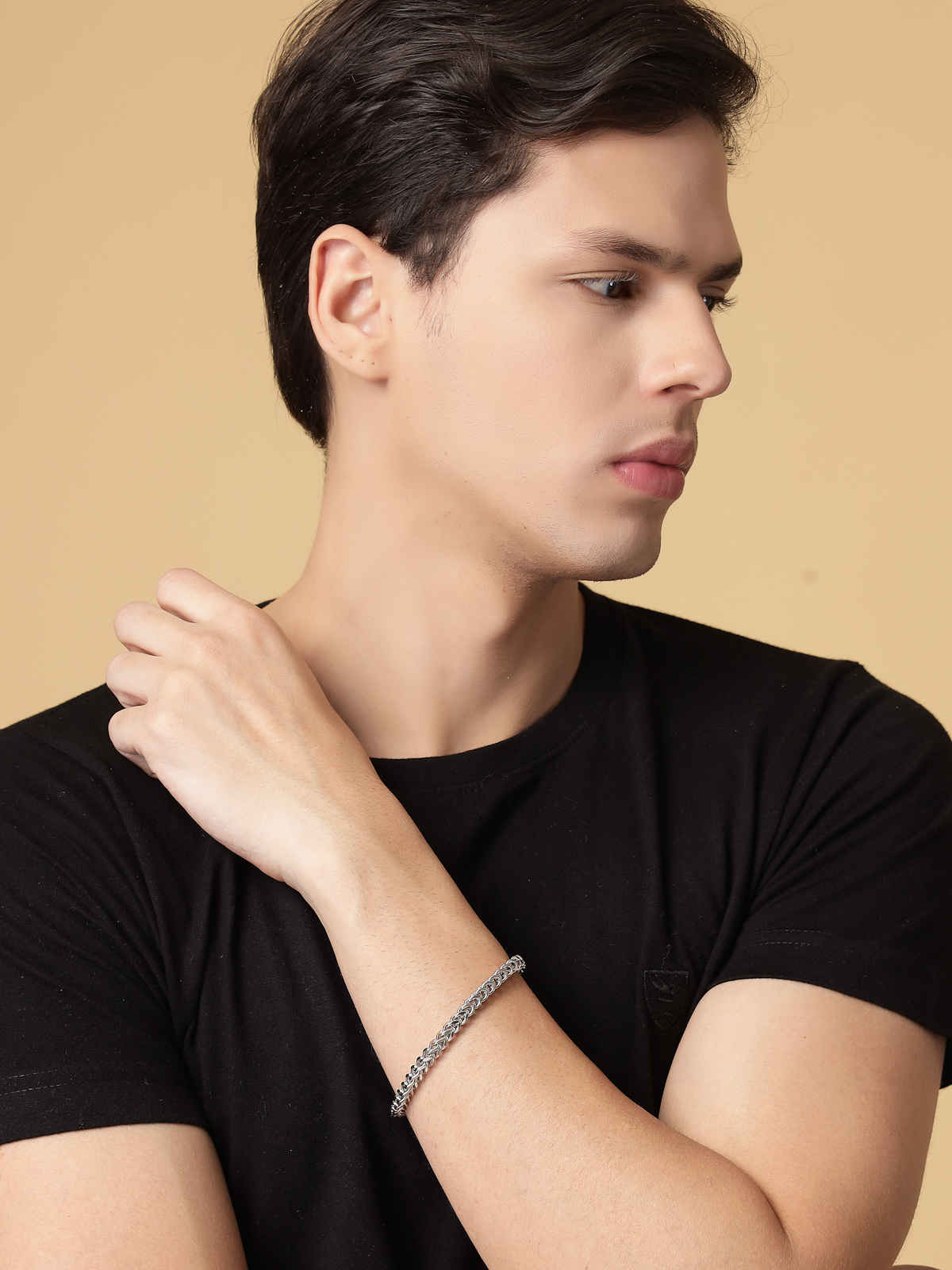 Scintillare By Sukkhi Stainless Steel Rhodium Plated Silver Bracelet For Men & Boys | BC107135