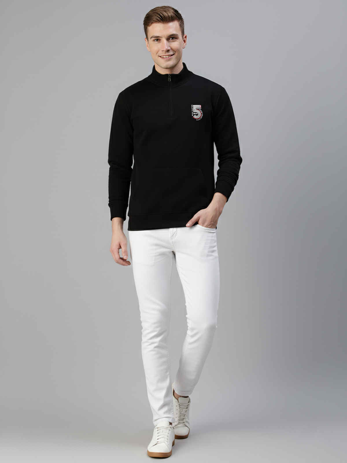 Onn Men's Classic Hi-Neck Half Zip Sweatshirt | Black - L