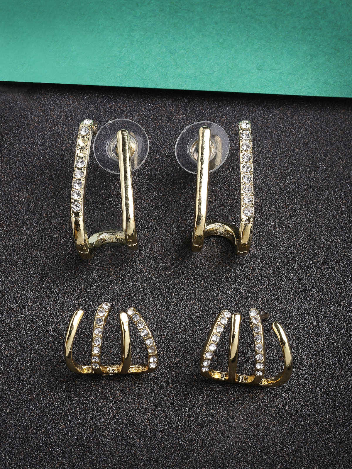 Scintillare By Sukkhi Gold Plated Crystal Diamond Ear Cuff Combo Earrings For Women | CBE107195