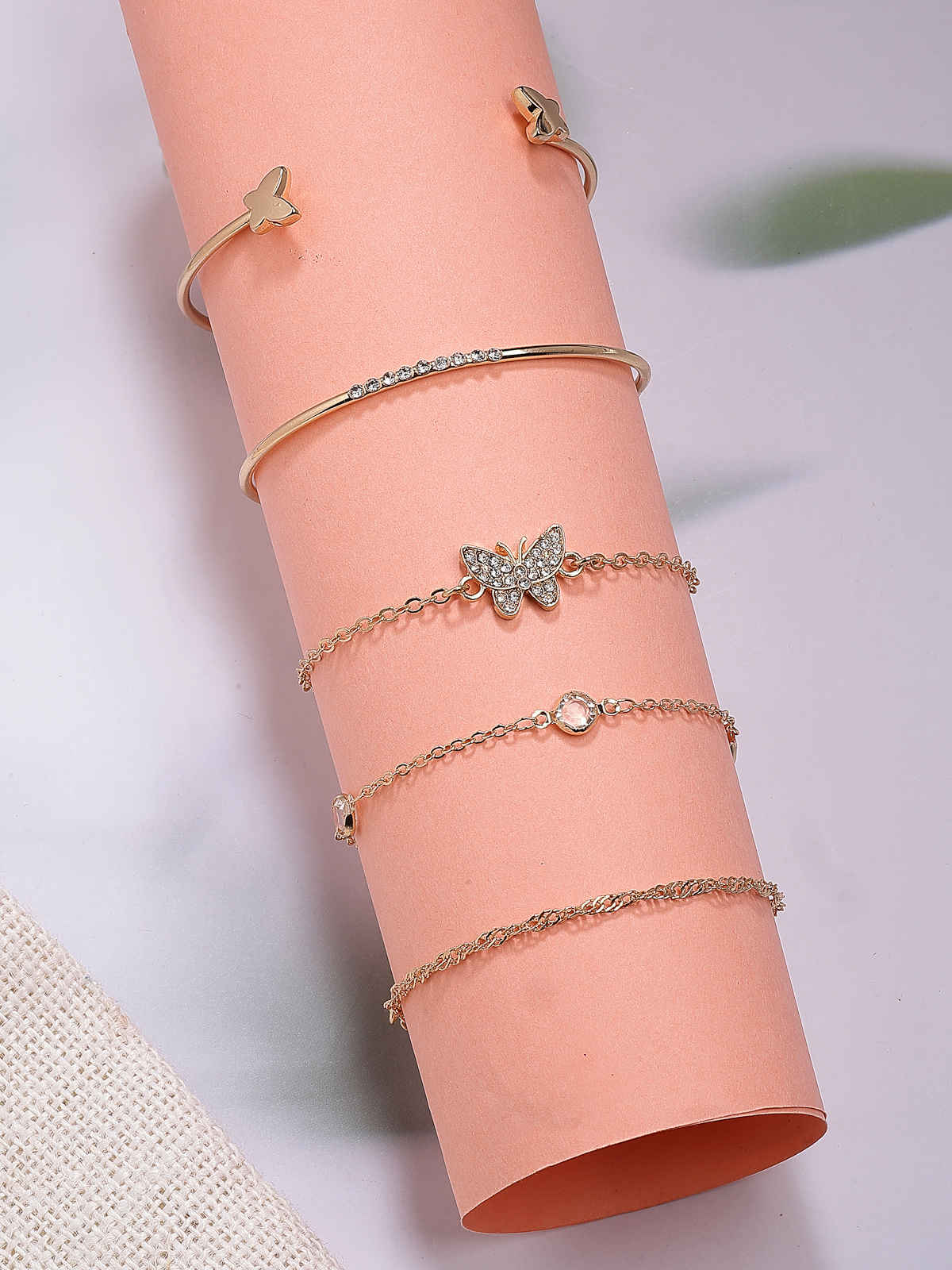 Scintillare By Sukkhi Crystal Stone Gold Plated Charm Kada Bracelet Combo Jewellery for Women