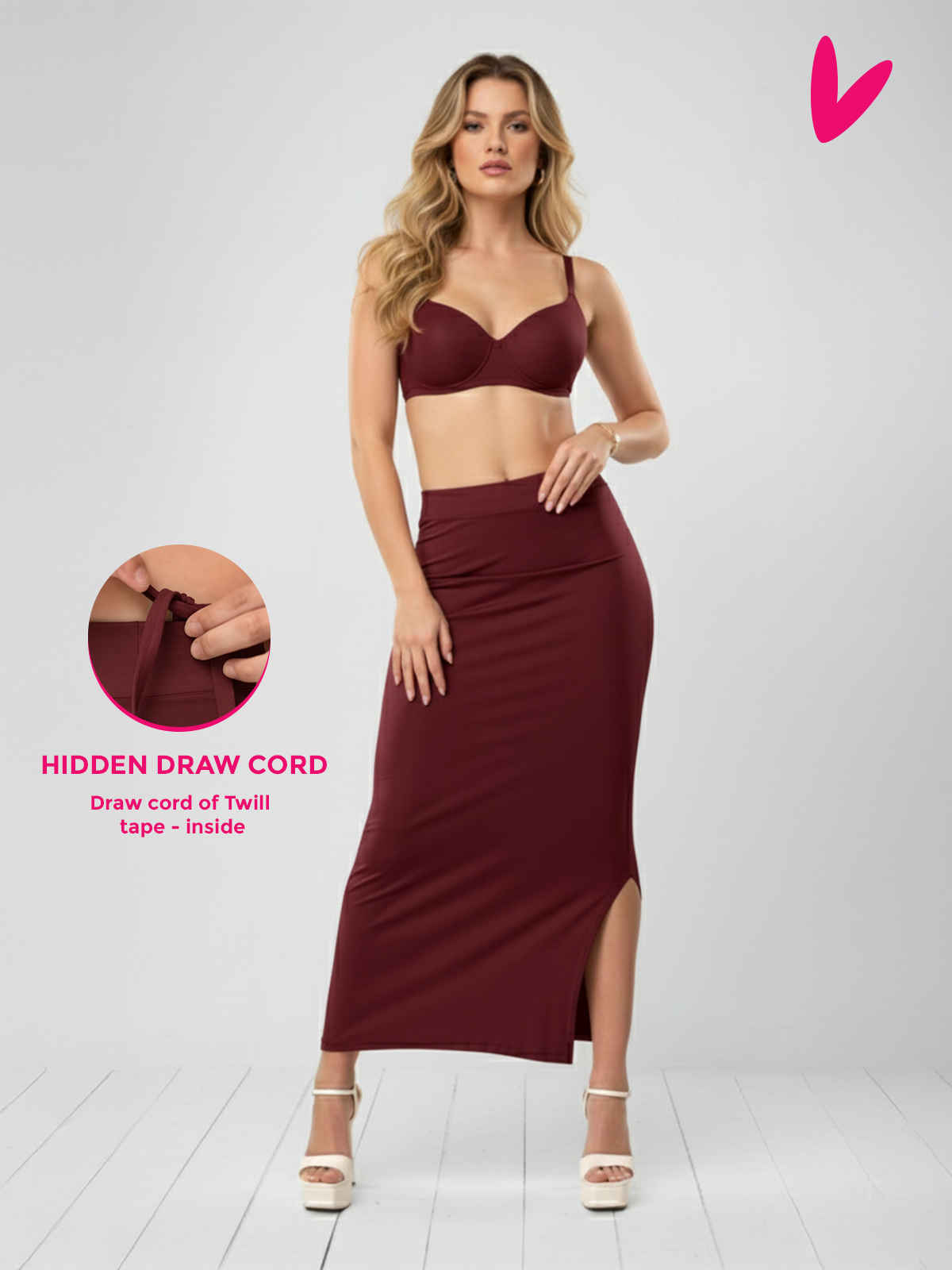 PYNK by Lux Cozi Women's Saree Shapewear | Flaunt Your Curves with Confidence | Maroon | Free Size