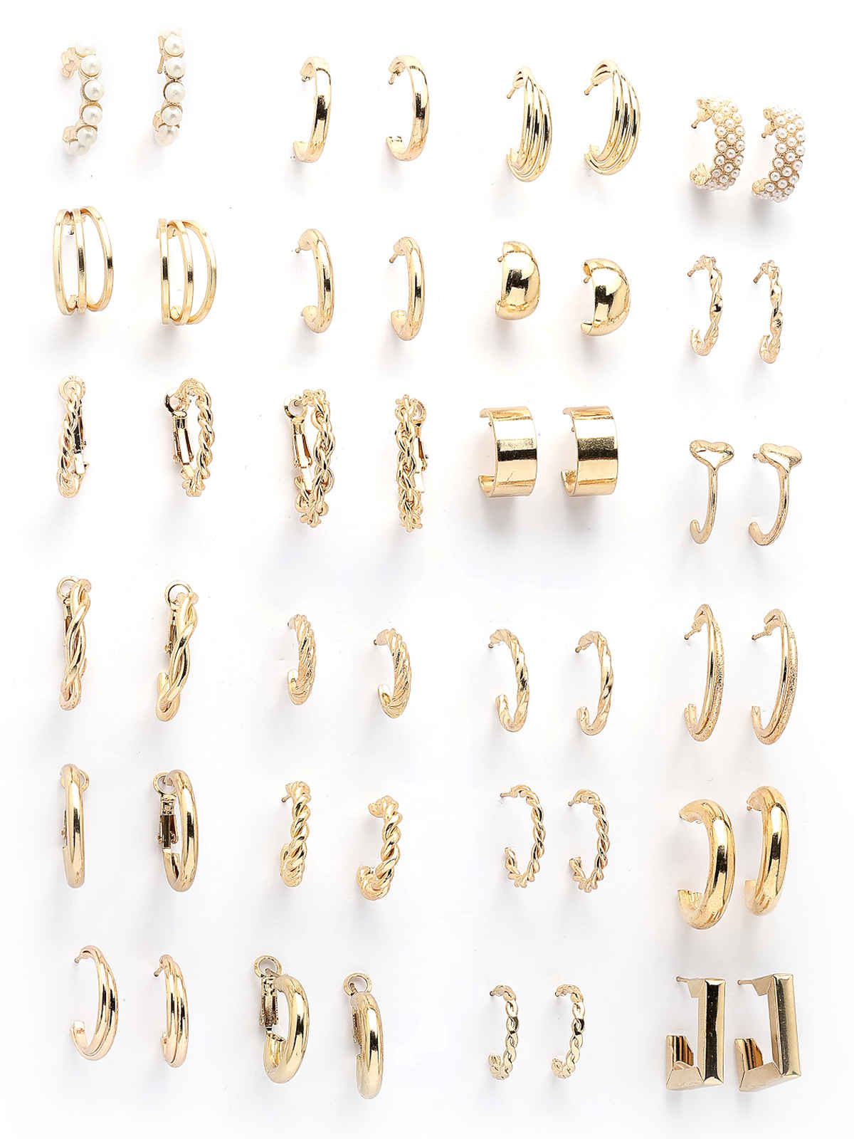 Scintillare By Sukkhi Gold Plated with Geometric Twist Pearls Hoop Dangle Combo Earrings For Women