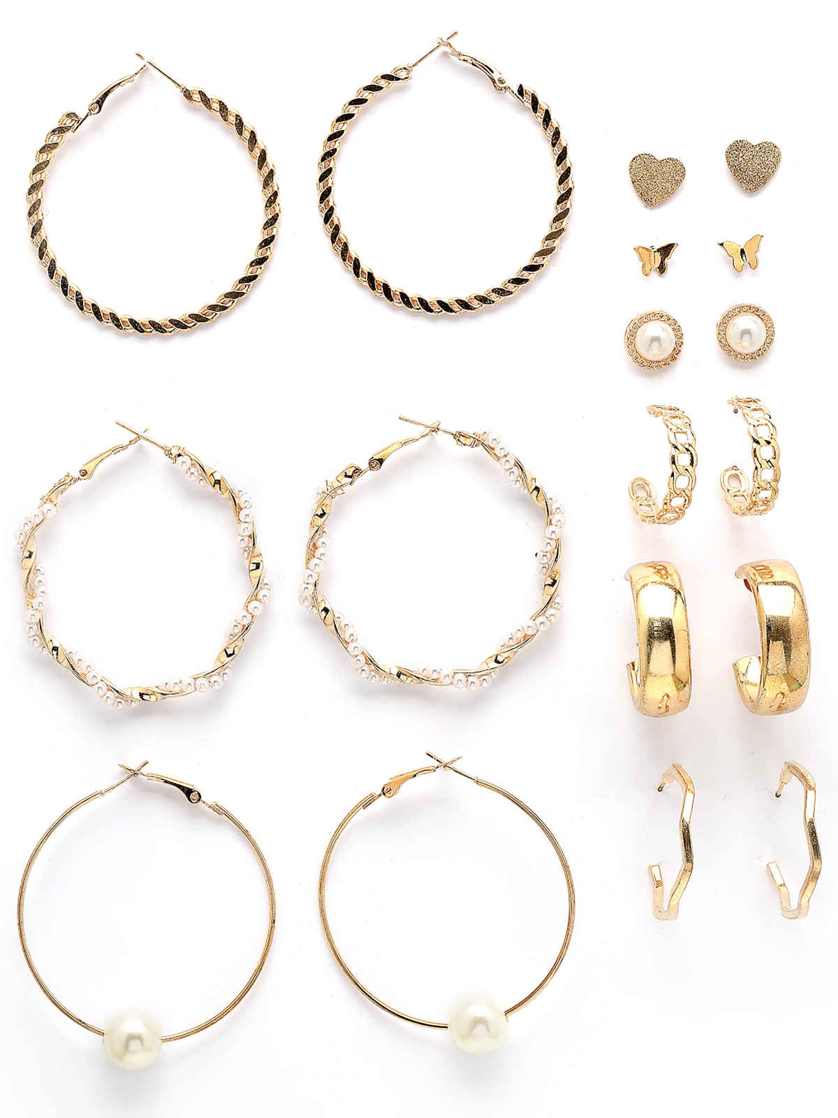 Scintillare By Sukkhi Gold Plated Multi Shaped Diamond & Pearls Studs Hoop Combo Earrings For Women