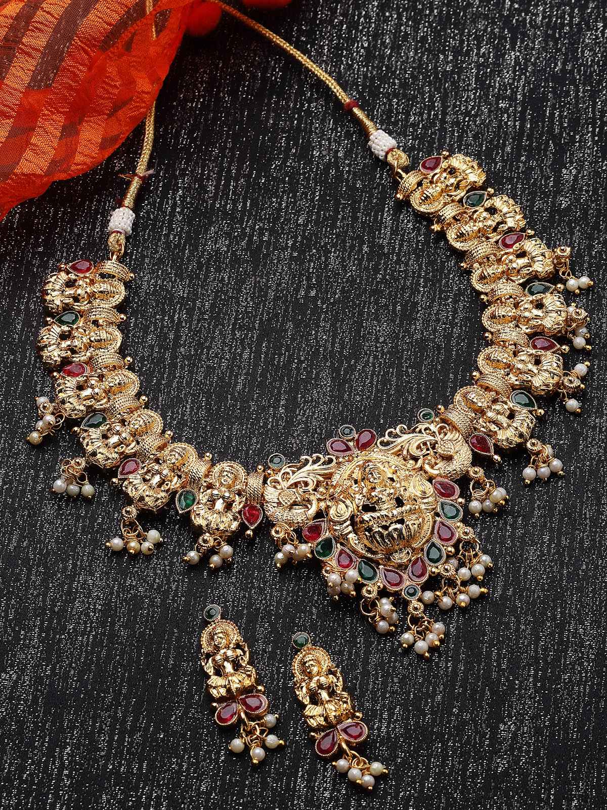 Sukkhi Traditional Gold Plated Copper Temple Choker Necklace & Earring | NS105618