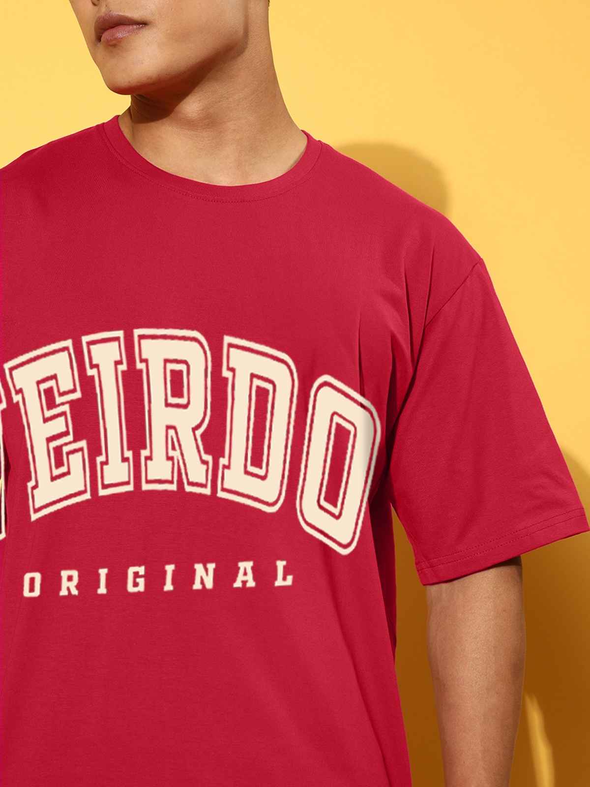 Veirdo Pure Cotton Oversized Fit Round Neck Red Printed T-Shirt For Men - XXL