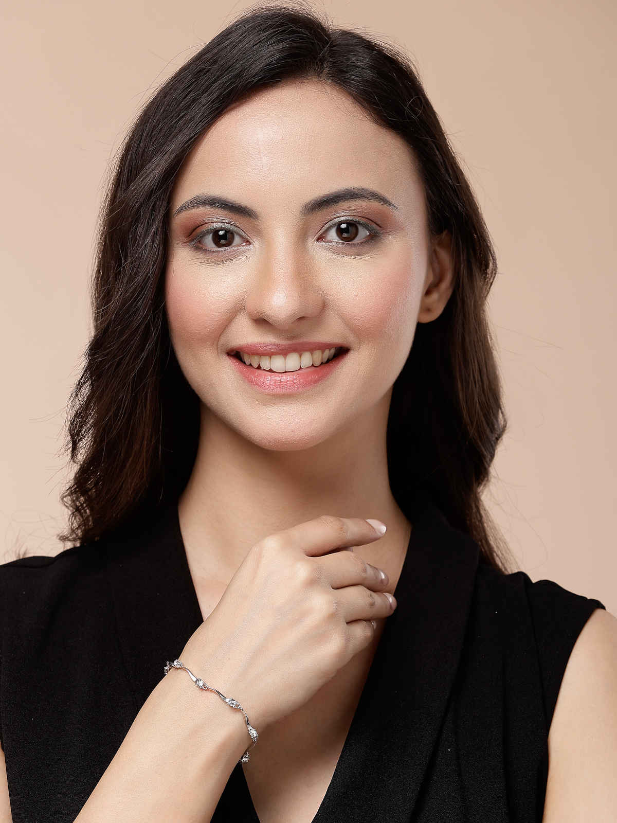 Scintillare By Sukkhi Rhodium Plated Sterling Silver Adjustable Bracelet Jewellery for Women