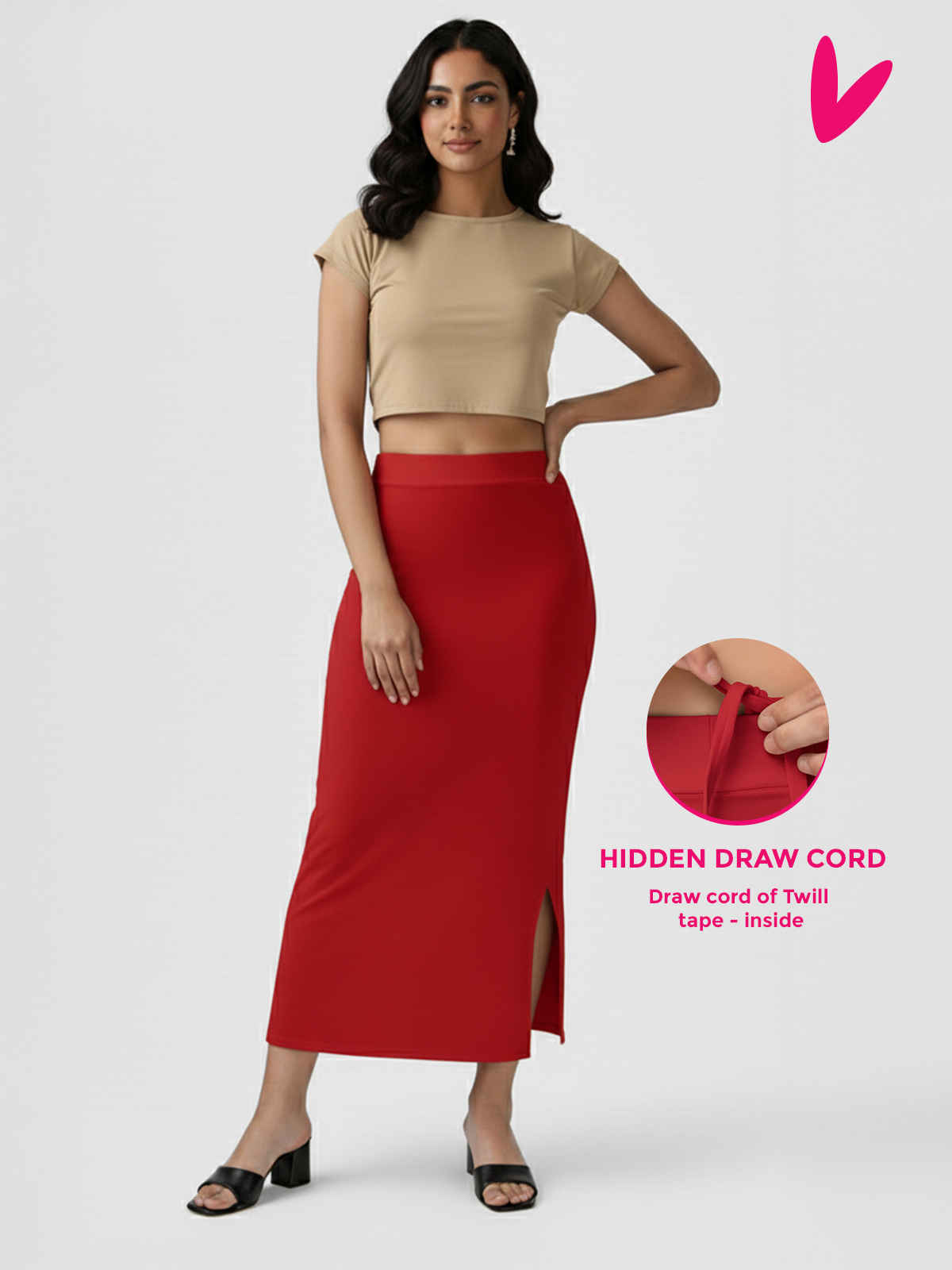 PYNK by Lux Cozi Women's Saree Shapewear | Flaunt Your Curves with Confidence | Red | Free Size