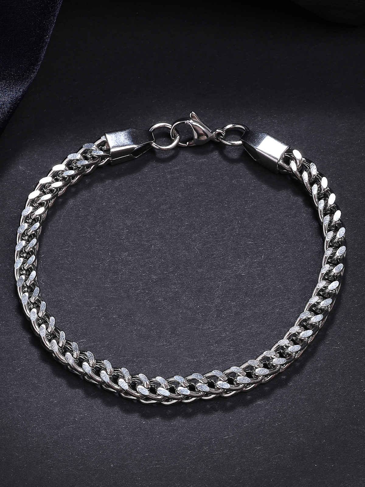 Scintillare By Sukkhi Stainless Steel Rhodium Plated Silver Bracelet For Men & Boys | BC107135
