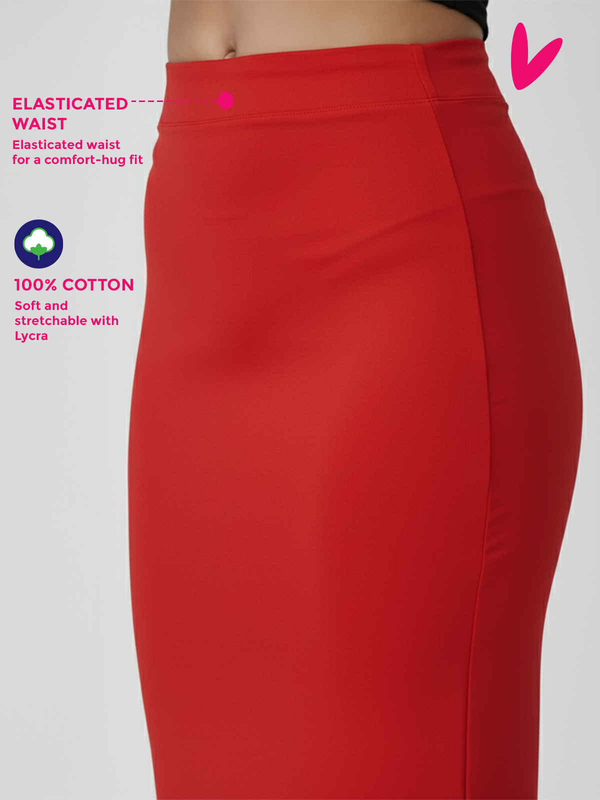 PYNK by Lux Cozi Women's Saree Shapewear | Flaunt Your Curves with Confidence | Red | Free Size