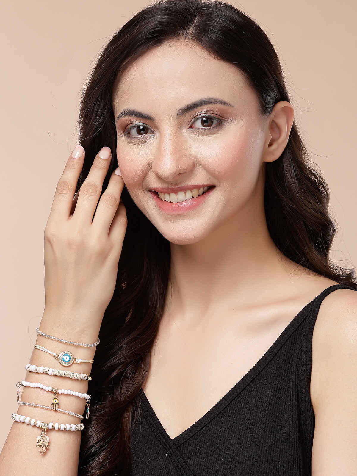 Scintillare By Sukkhi New Hamsa Hand & Evil Eye Lucky Protection Crystal Charm Bracelet For Women