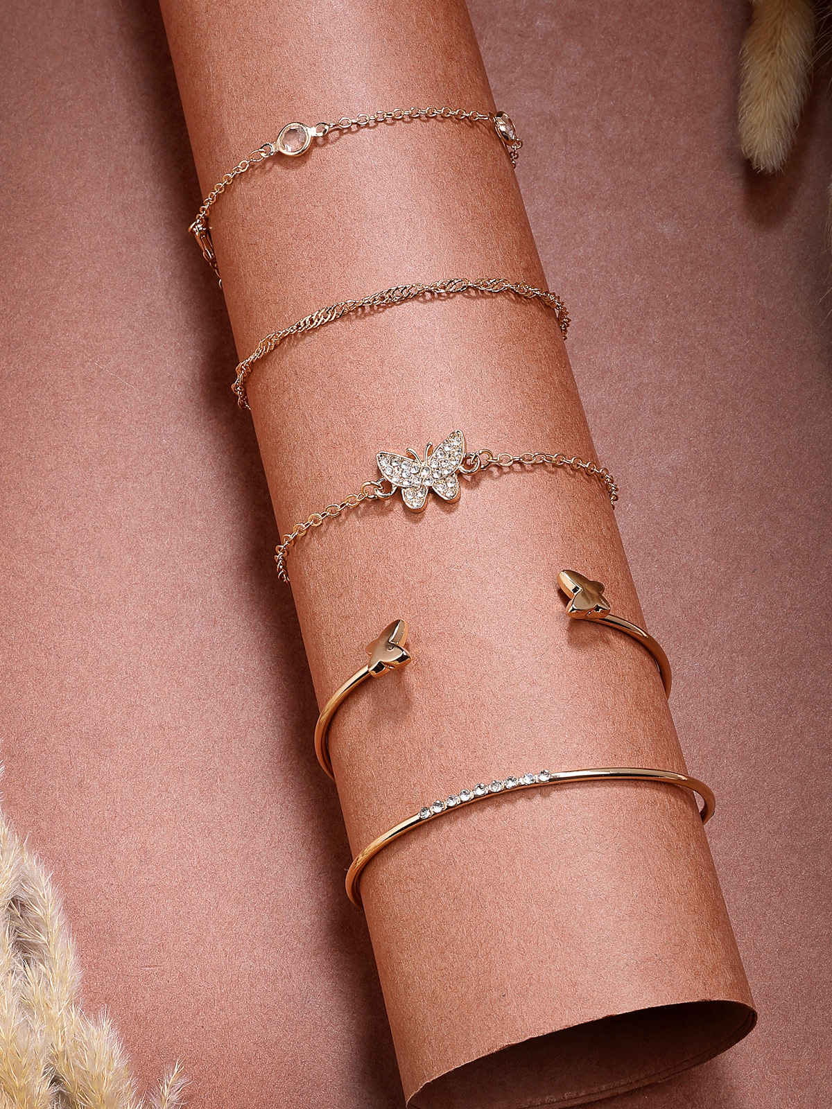 Scintillare By Sukkhi Crystal Stone Gold Plated Charm Kada Bracelet Combo Jewellery for Women