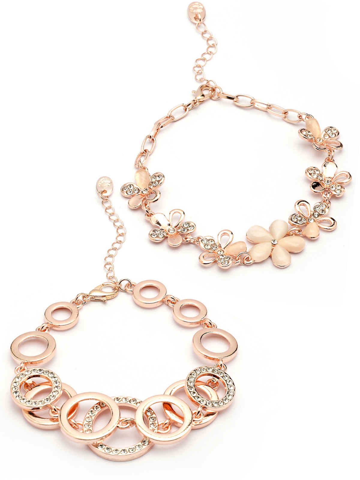 Scintillare By Sukkhi Rose Gold Plated Cubic Zirconia Charm Bracelet Combo Jewellery For Women