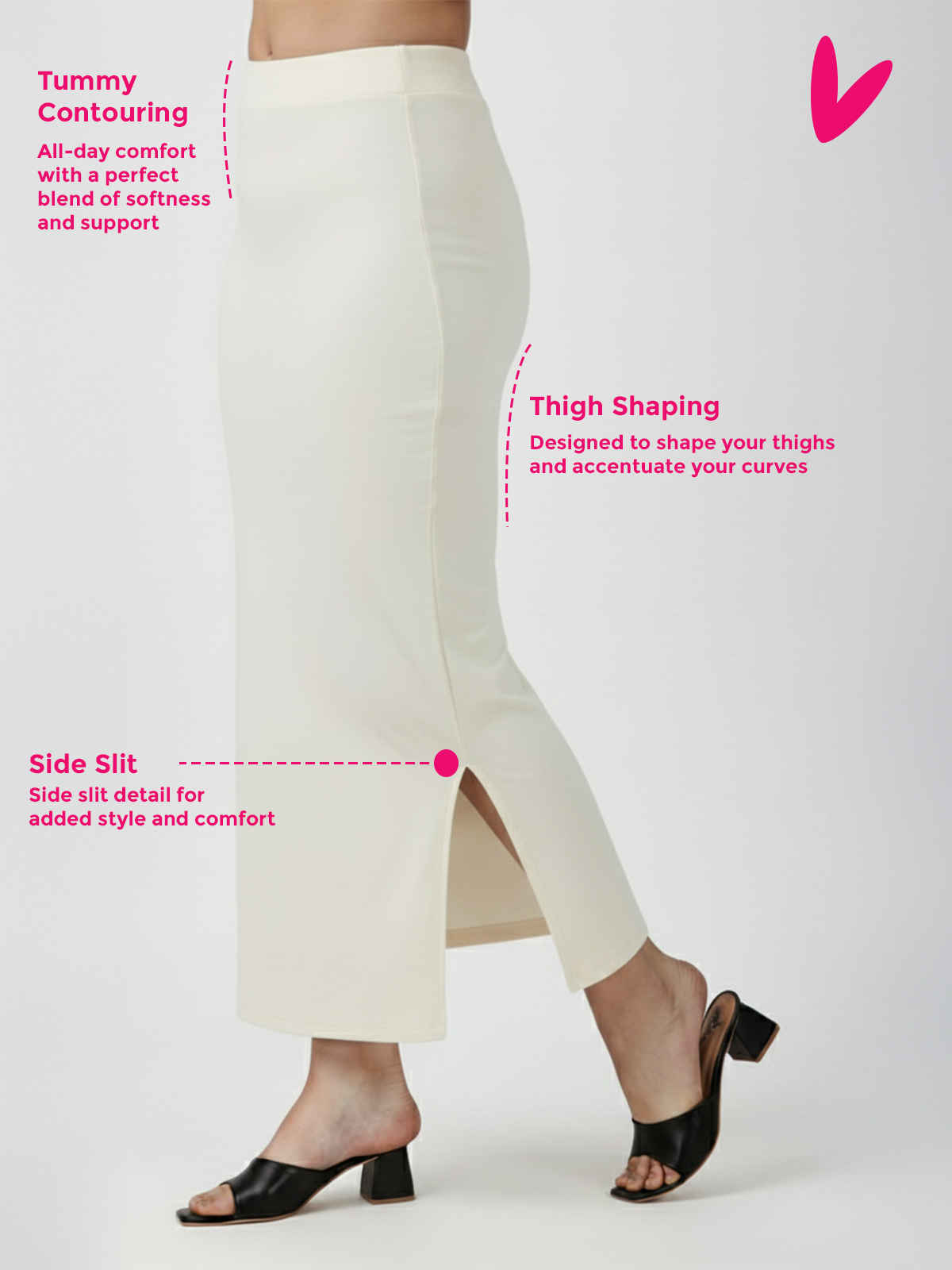 PYNK by Lux Cozi Women's Saree Shapewear | Flaunt Your Curves with Confidence | Off-White|Free Size