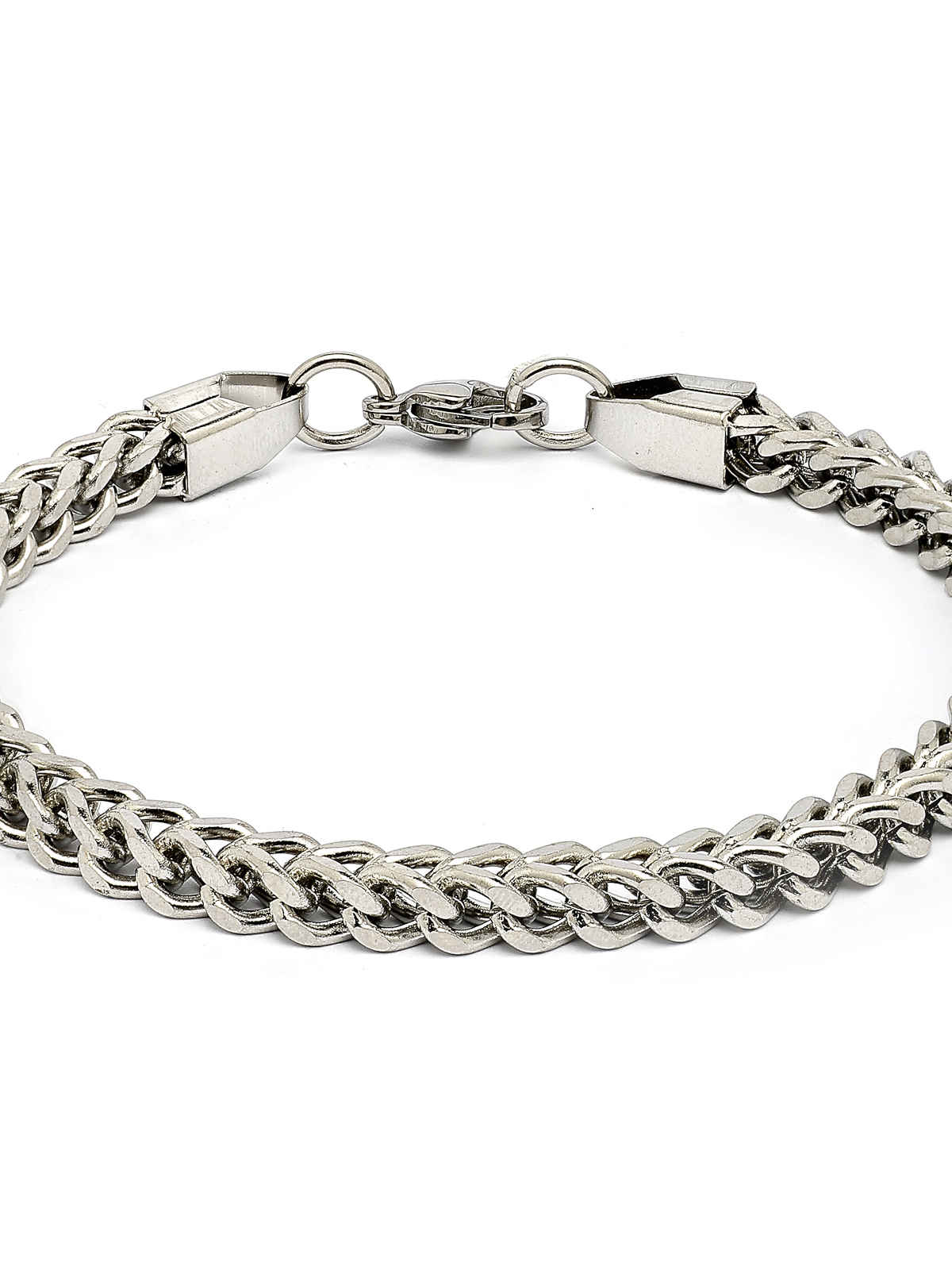 Scintillare By Sukkhi Stainless Steel Rhodium Plated Silver Bracelet For Men & Boys | BC107135