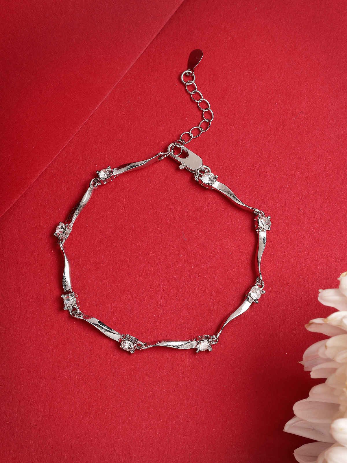 Scintillare By Sukkhi Rhodium Plated Sterling Silver Adjustable Bracelet Jewellery for Women