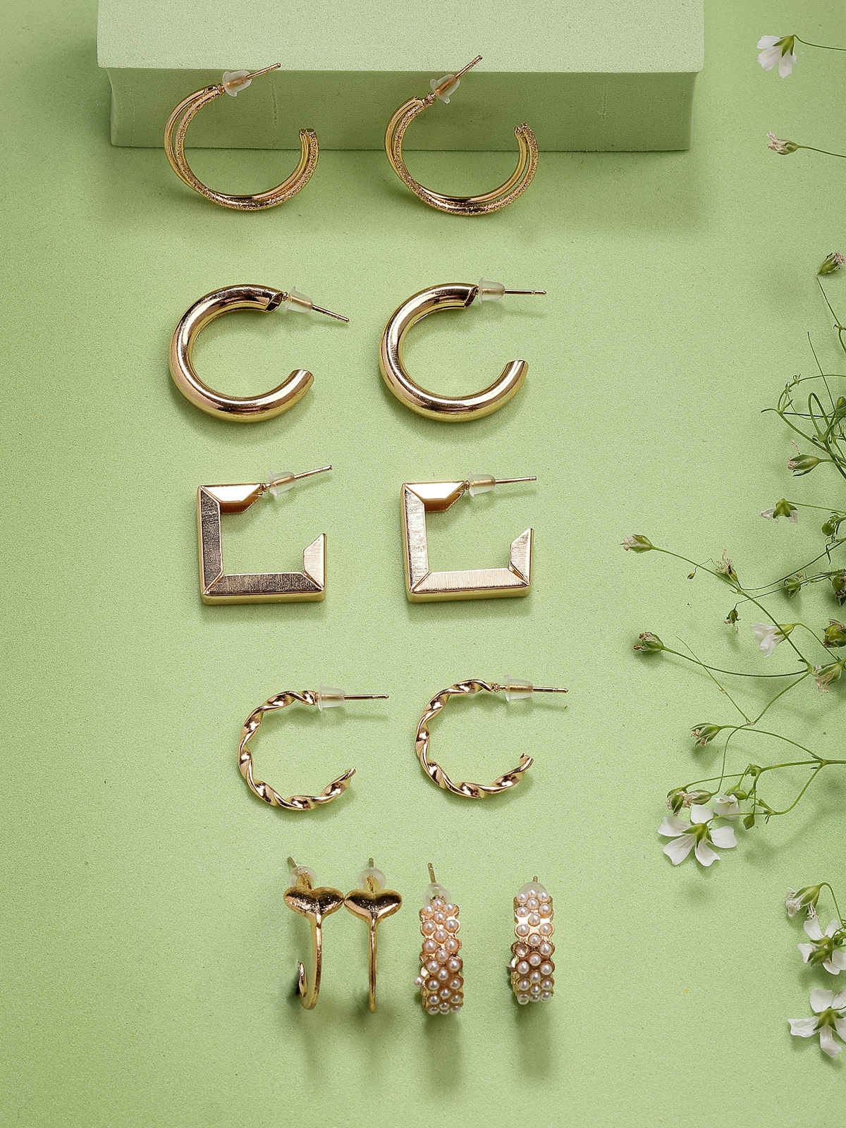 Scintillare By Sukkhi Stylish Gold Plated Pearls Trendy Hoop Combo Earrings For Women | CBE107203