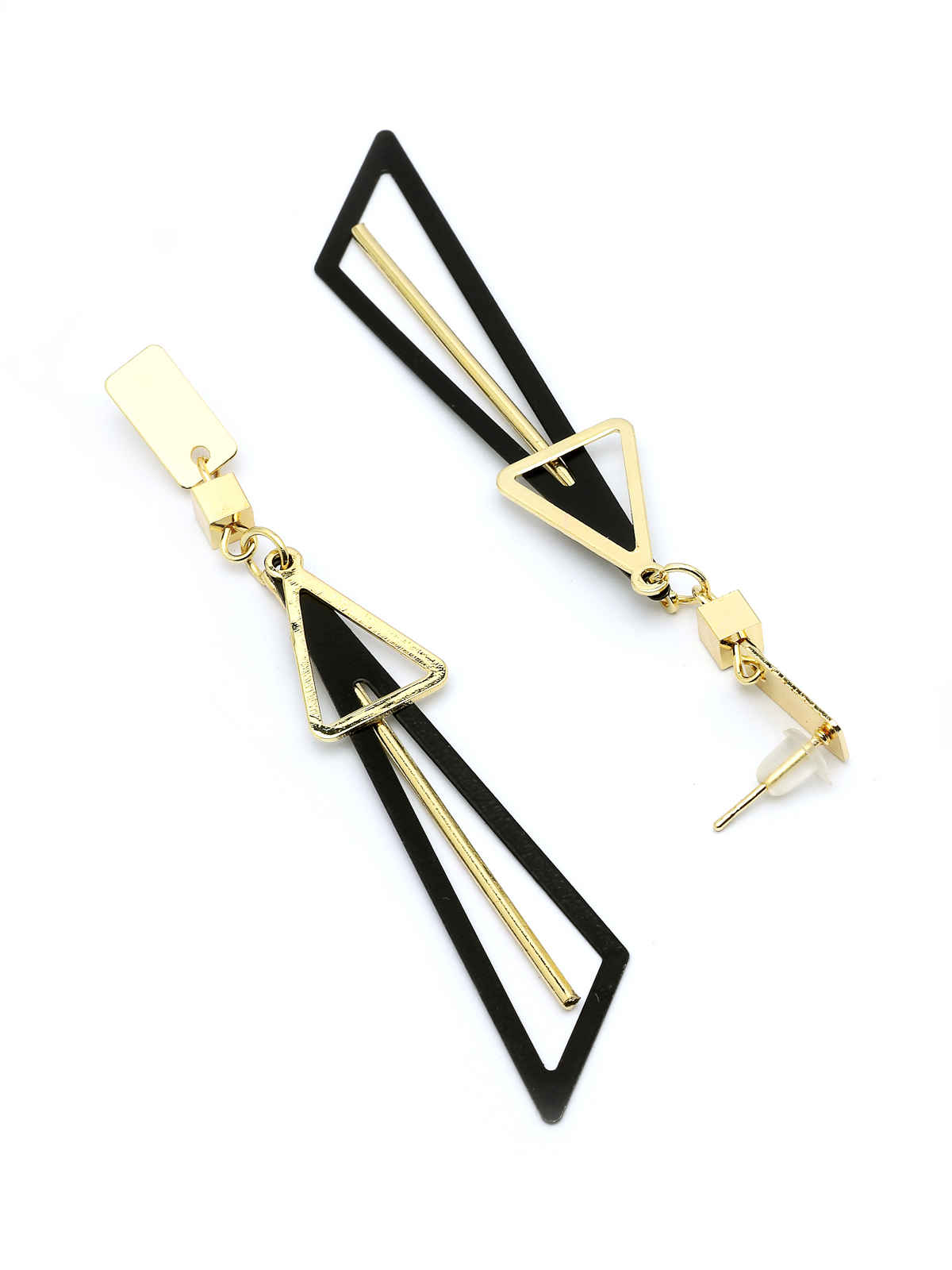 Scintillare By Sukkhi Gold Plated Fancy Long Geometric Dangle Golden Black Earrings For Women