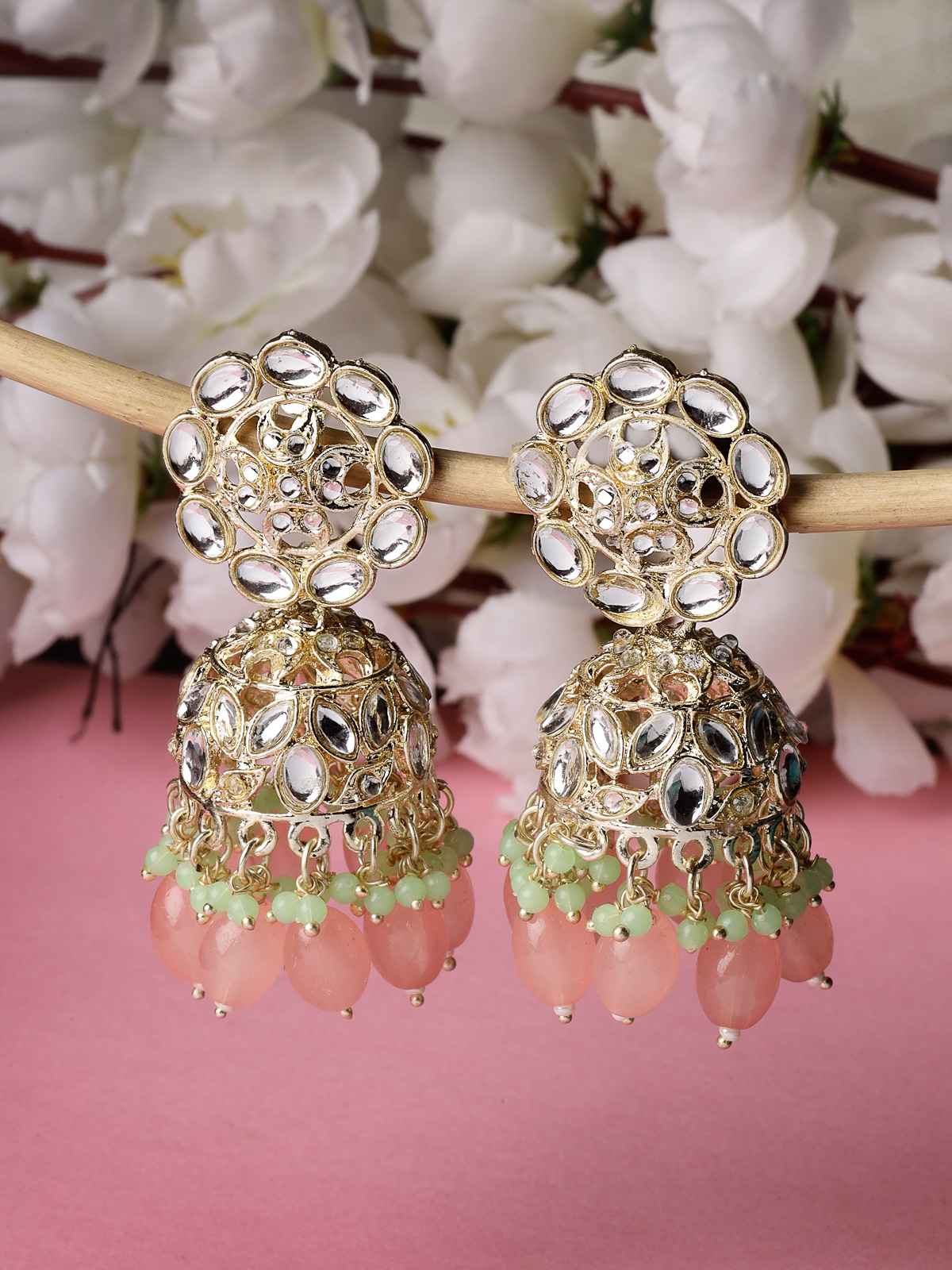 Studio Sukkhi Elegant Gold Plated With Kundan Pink Jhumka/Jhumki Earrings for Women