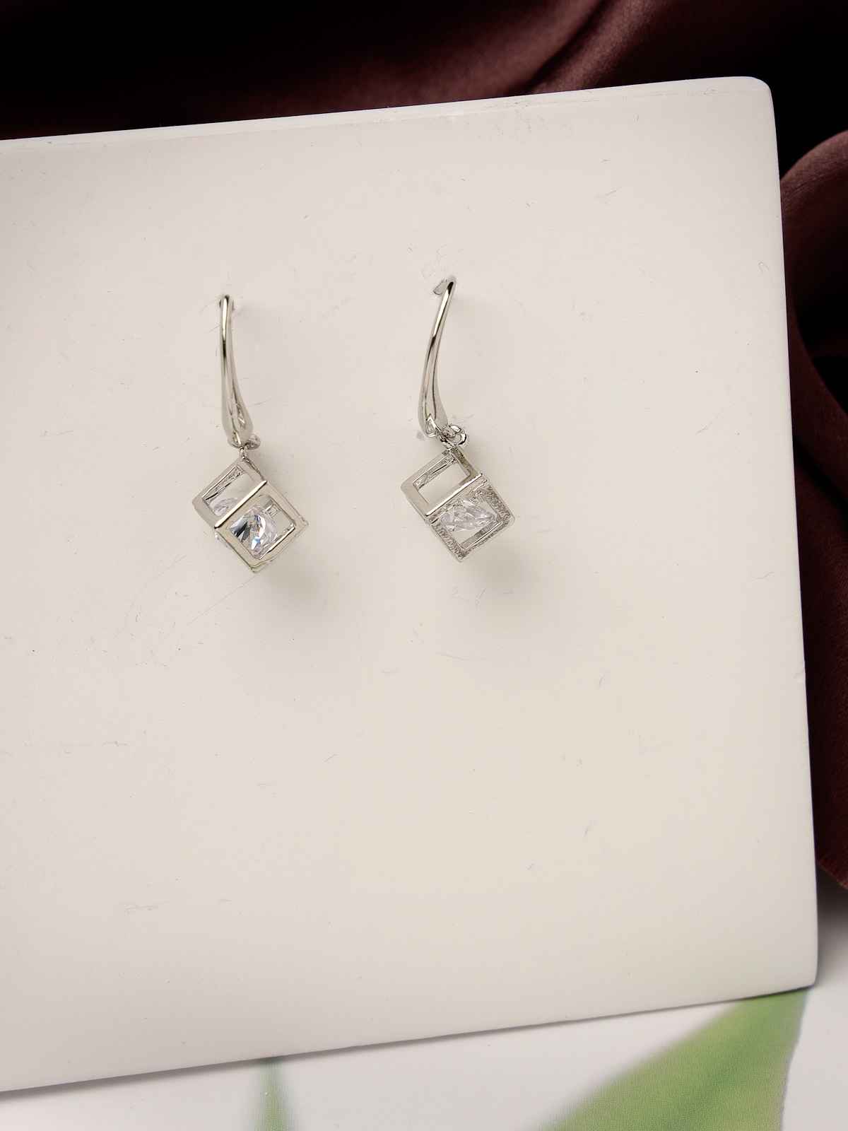 Scintillare By Sukkhi Fashionable Rhodium Plated American Diamonds Studded Silver Drop Earring