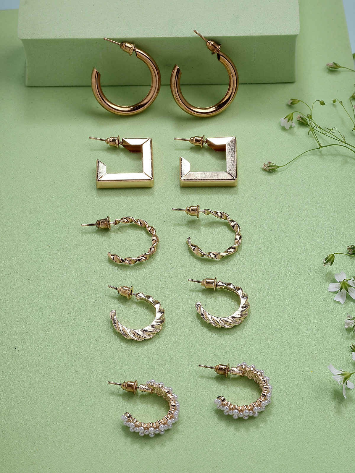 Scintillare By Sukkhi Beautiful Gold Plated Pearls Contemporary Min Hoop Combo Earrings For Women