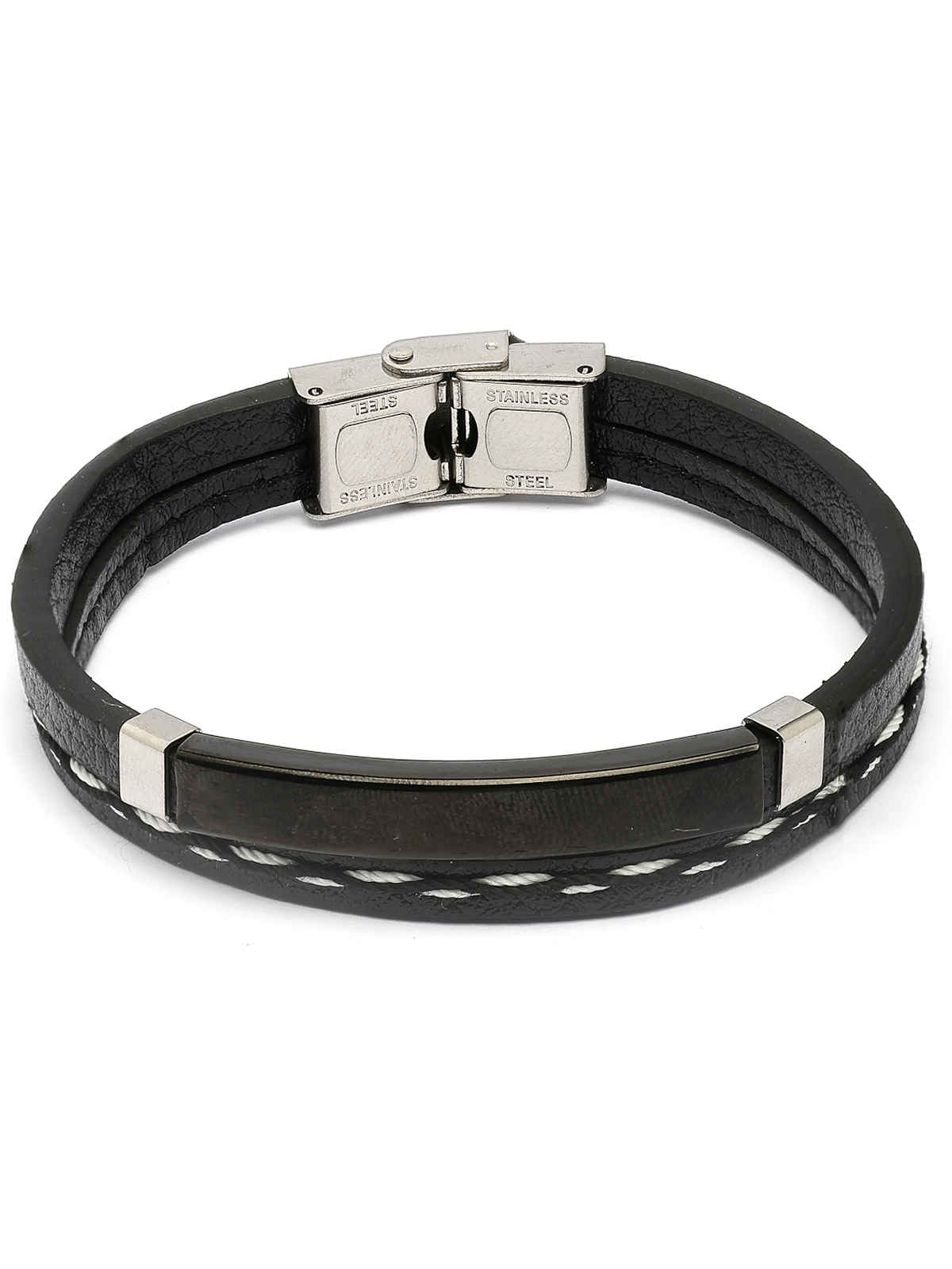 Scintillare By Sukkhi Charming Leather Silicon Wristband Black Bracelet for Men & Boys Unisex