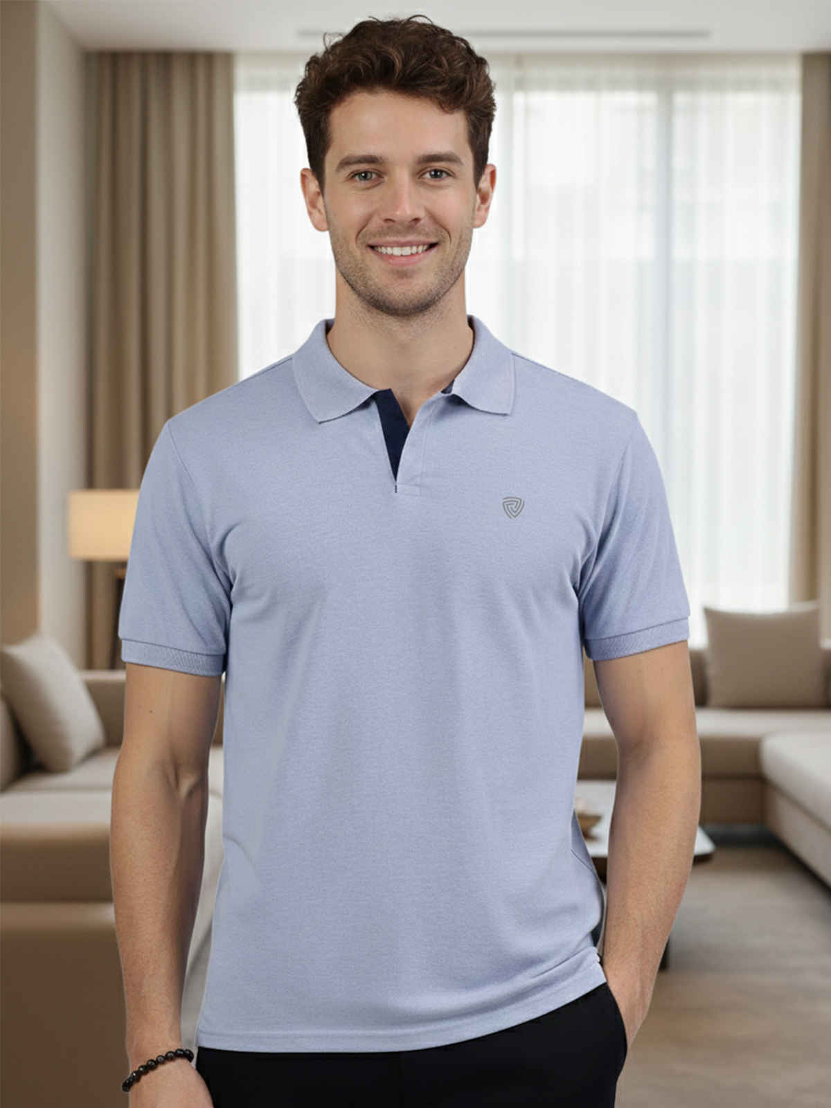 Lux Cozi Men's Cotton Polo T-Shirt, Oxford Blue, L