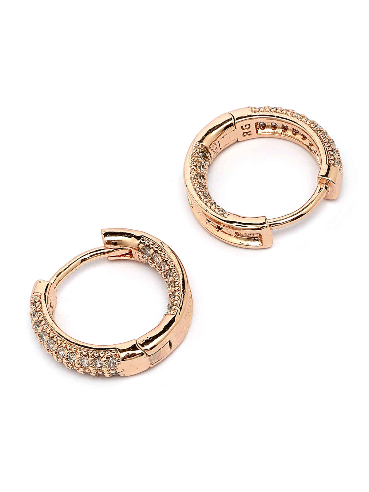 Scintillare By Sukkhi Rose Gold Plated Stylish Copper Zircon Hoop Bali Earrings For Women