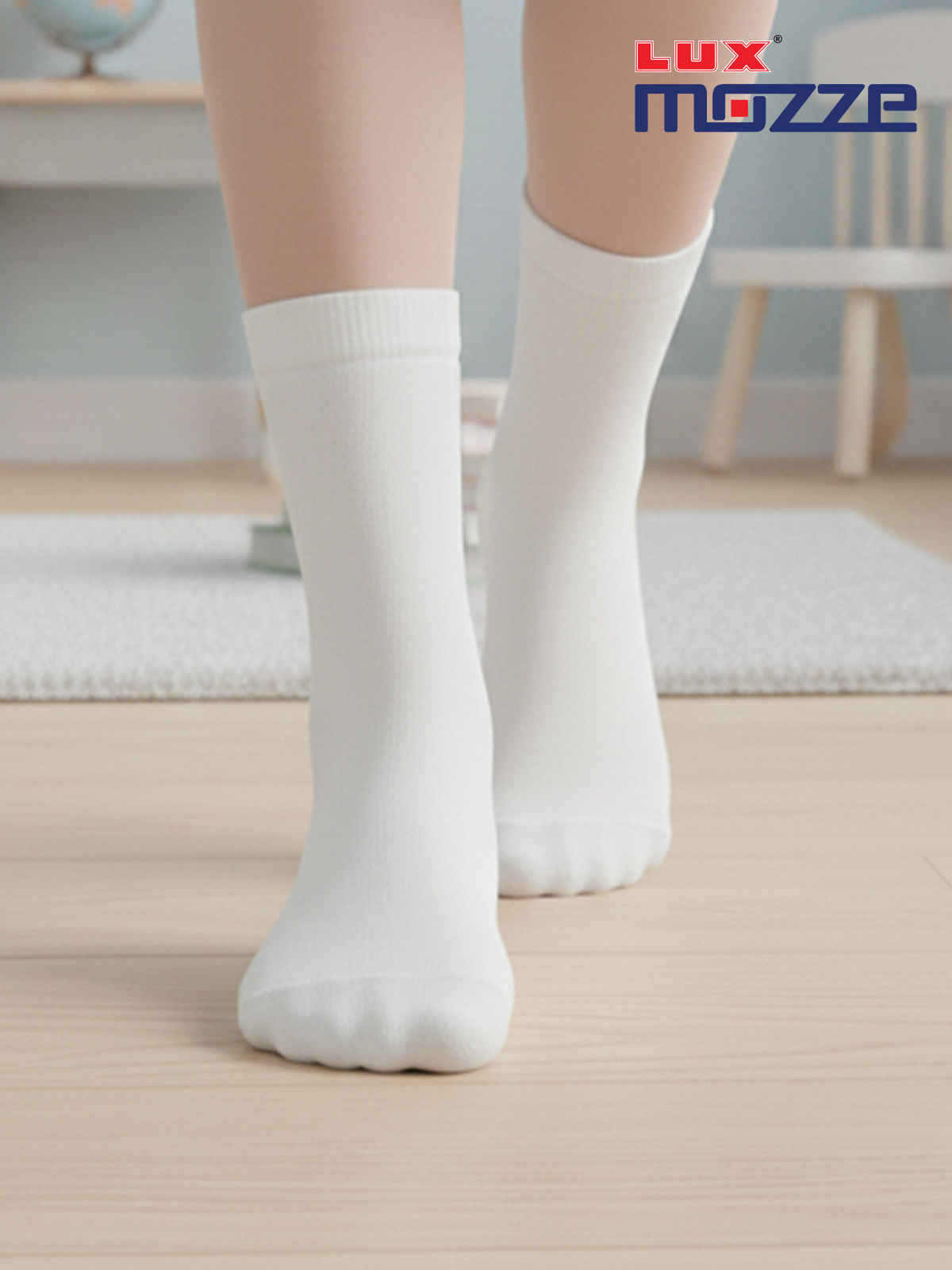 Lux Mozze Ultra Soft Crew Length Socks For Kids | White | Size 06 | Set of 3