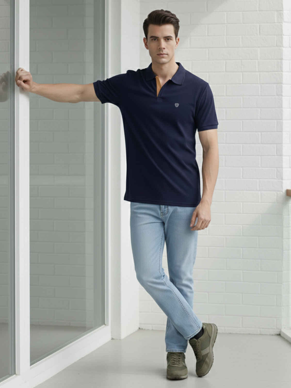Lux Cozi Men's Solid Cotton Polo T-shirt | Ink Blue - M