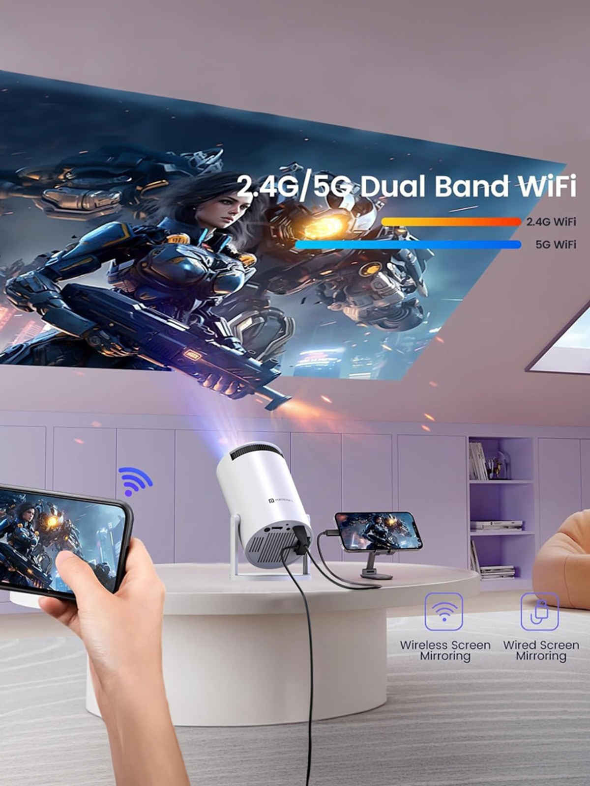 Portronics Beem 440 Smart LED Projector, 720p HD, Built-in Apps, 2000 Lumen, Screen Mirroring| White