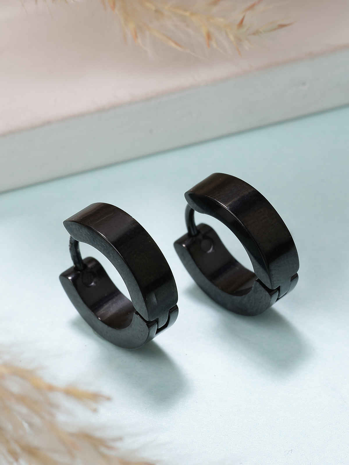 Scintillare By Sukkhi Stainless Steel Black Hoop Bali Earring for Men & Boys