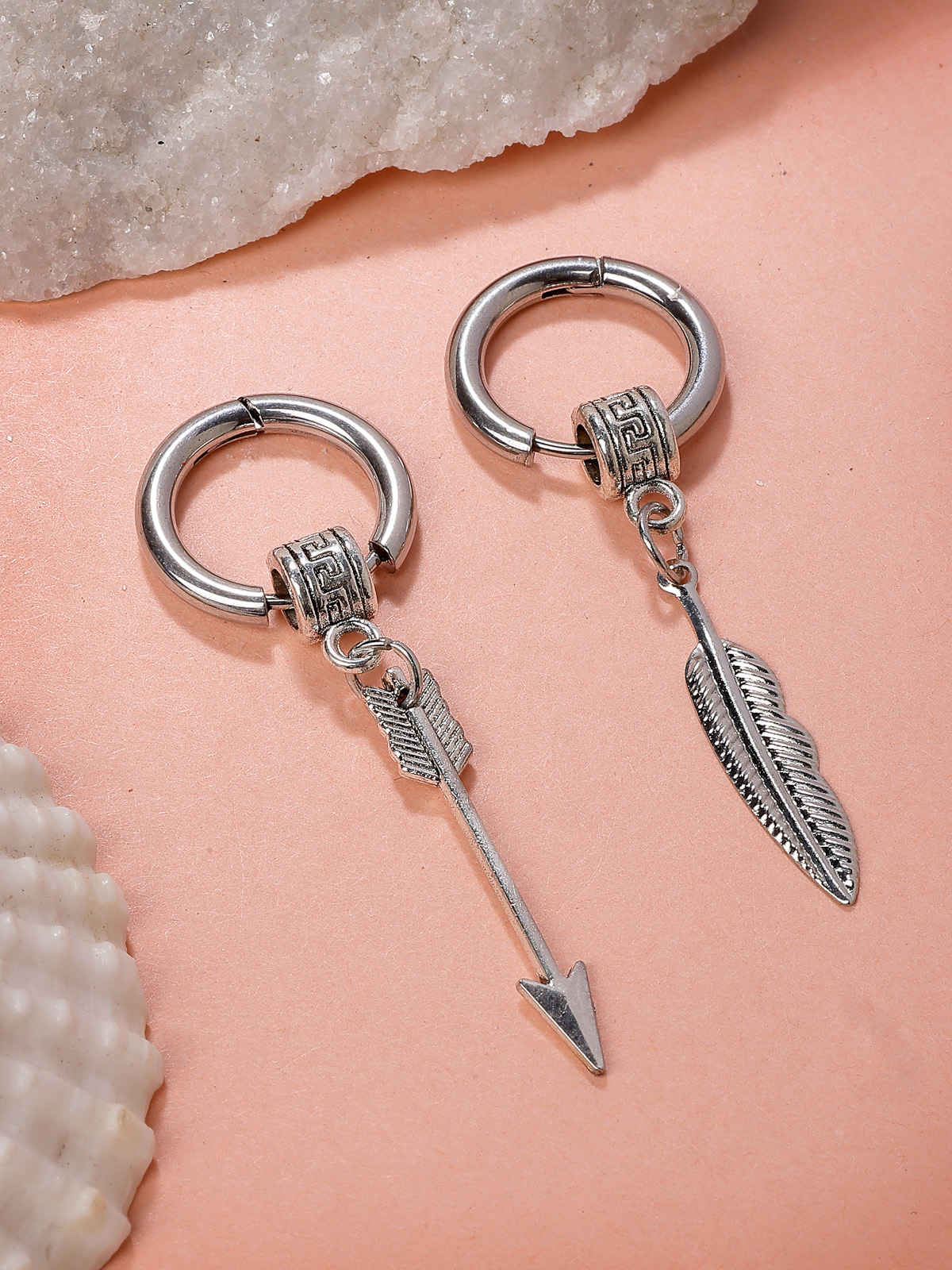 Scintillare By Sukkhi Long Chain punk Titanium Steel Piercing Dangle Hoop Earring for Men & Women