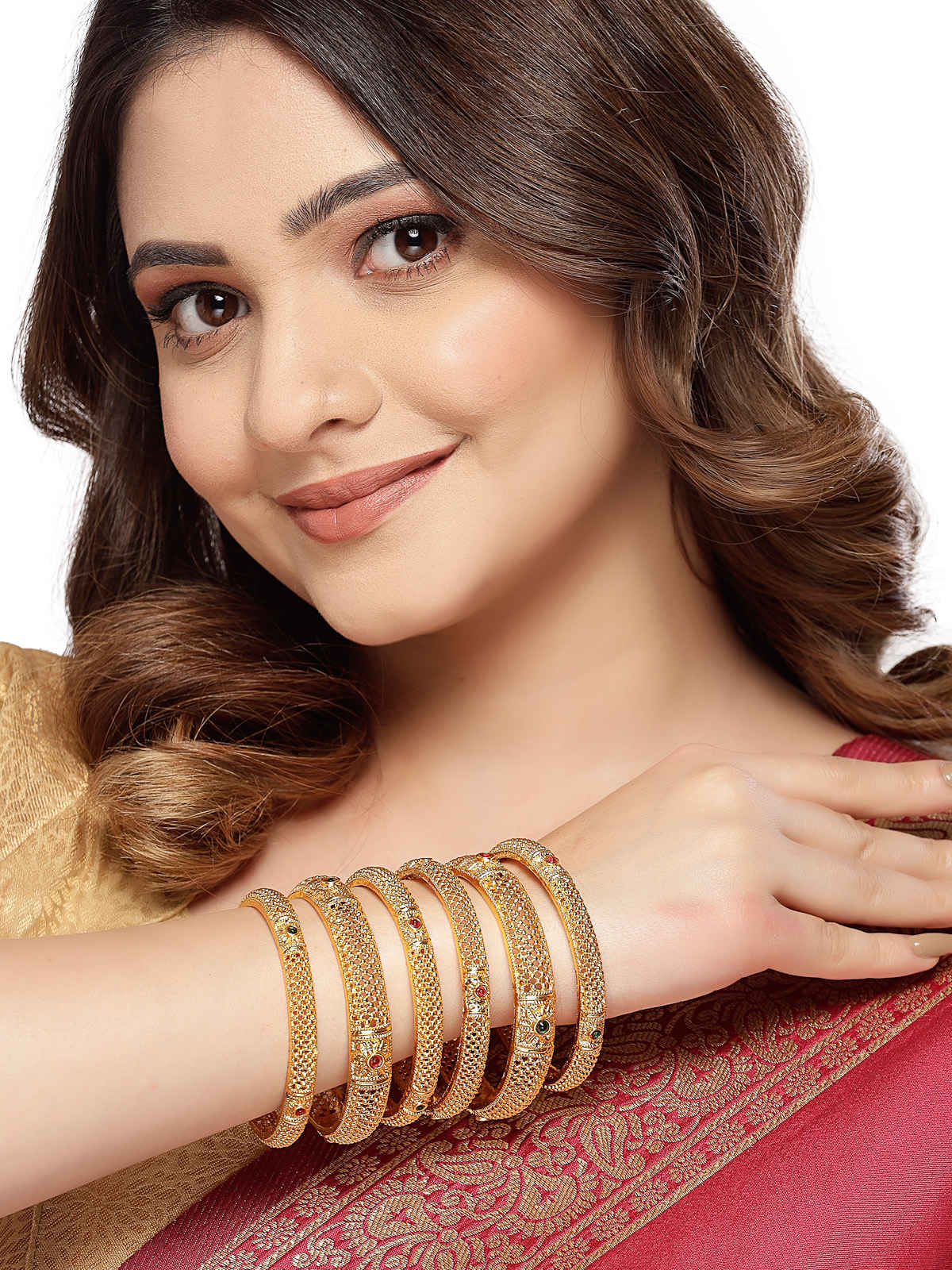 Sukkhi Bridal Stylish Gold Plated Red & Green Bracelet Bangle Set Jewellery for Women 2.6 | B105889