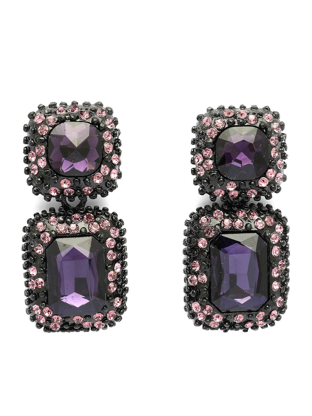 Scintillare By Sukkhi Glittering Square Shaped Crystal Purple Drop Dangle Earrings For Women