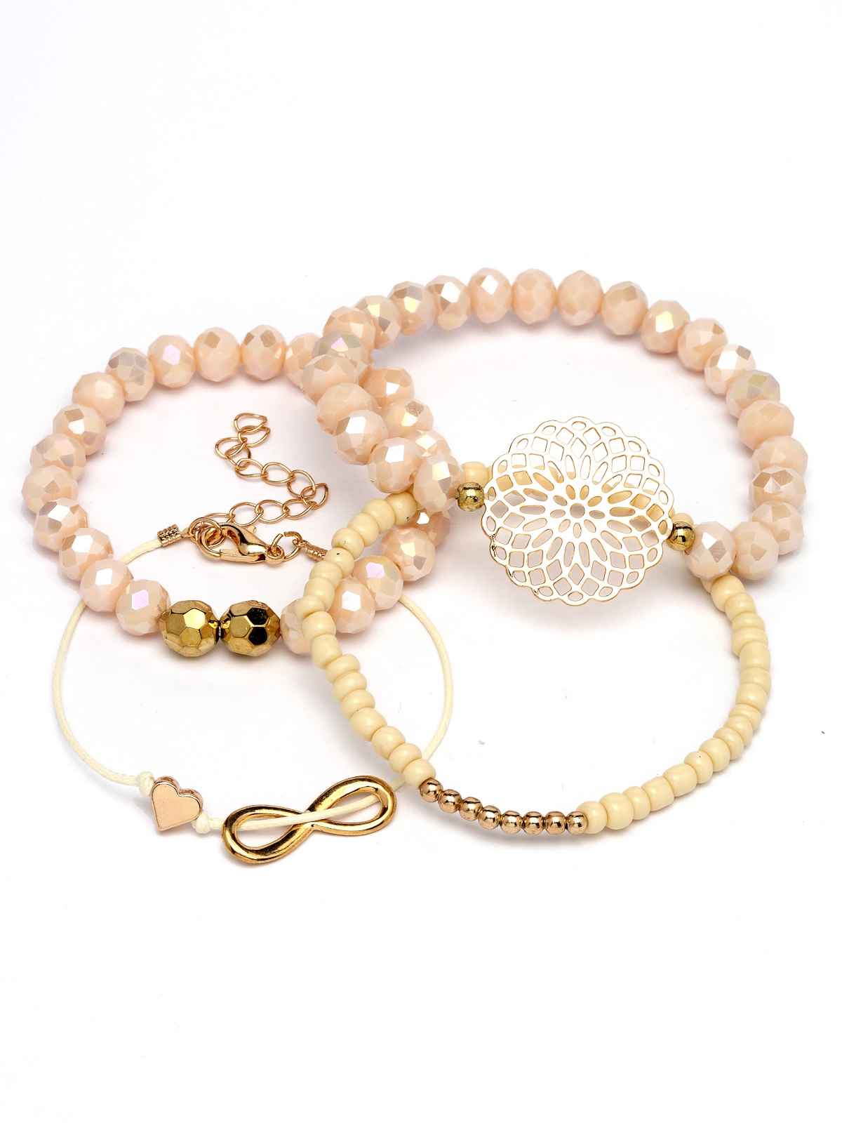 Scintillare By Sukkhi Gold Plated Infinity Sign & Bead Stackable & Adjustable Combo Bangle Bracelet