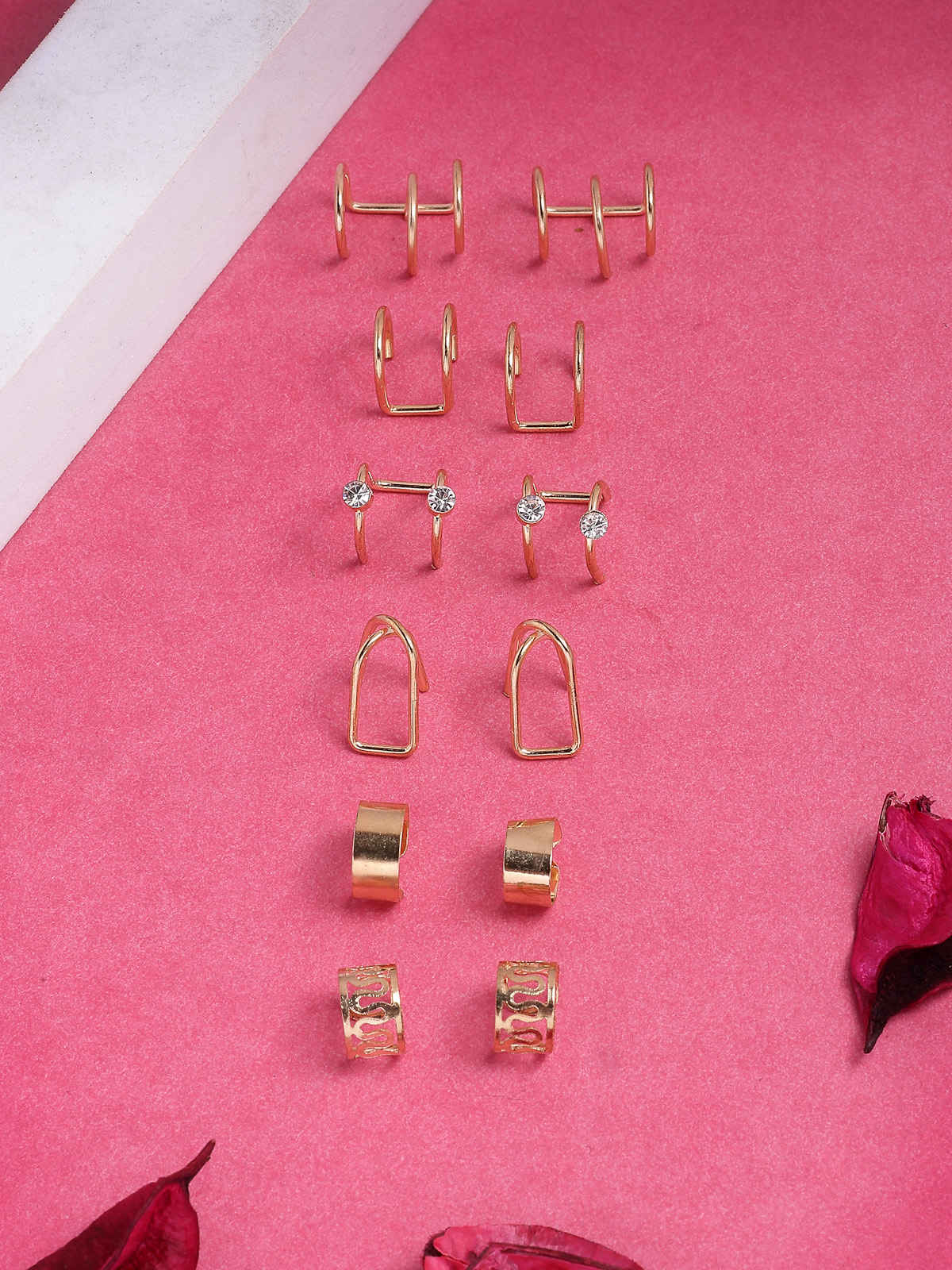 Scintillare By Sukkhi Gold Plated Multi Style Clip On Ear Cuff Combo Earrings For Women & Men