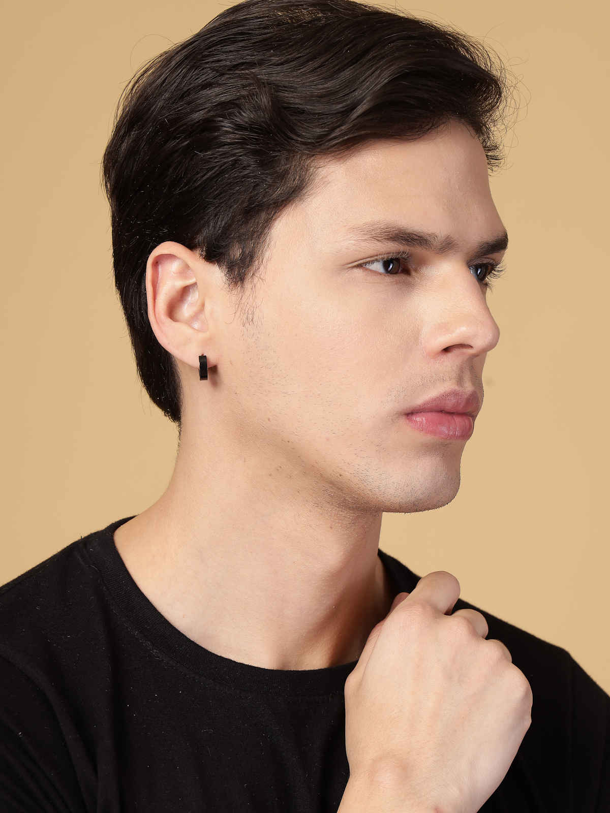 Scintillare By Sukkhi Stainless Steel Black Hoop Bali Earring for Men & Boys