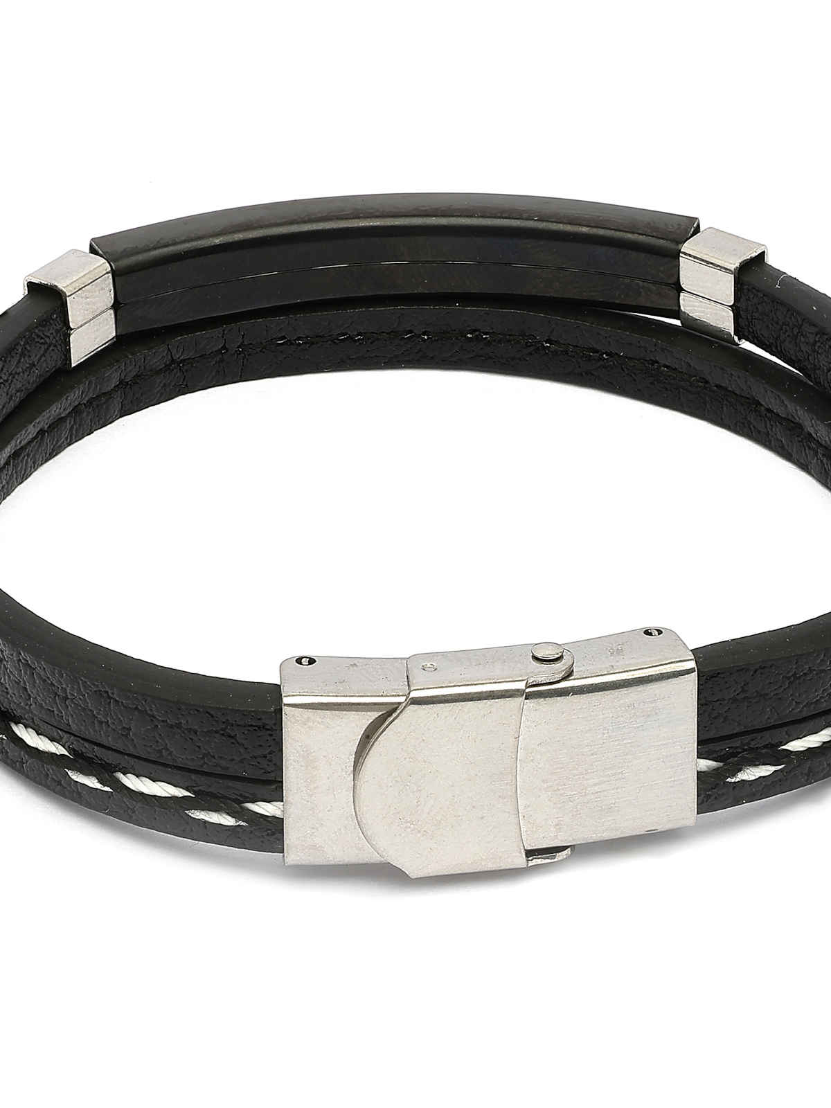 Scintillare By Sukkhi Charming Leather Silicon Wristband Black Bracelet for Men & Boys Unisex
