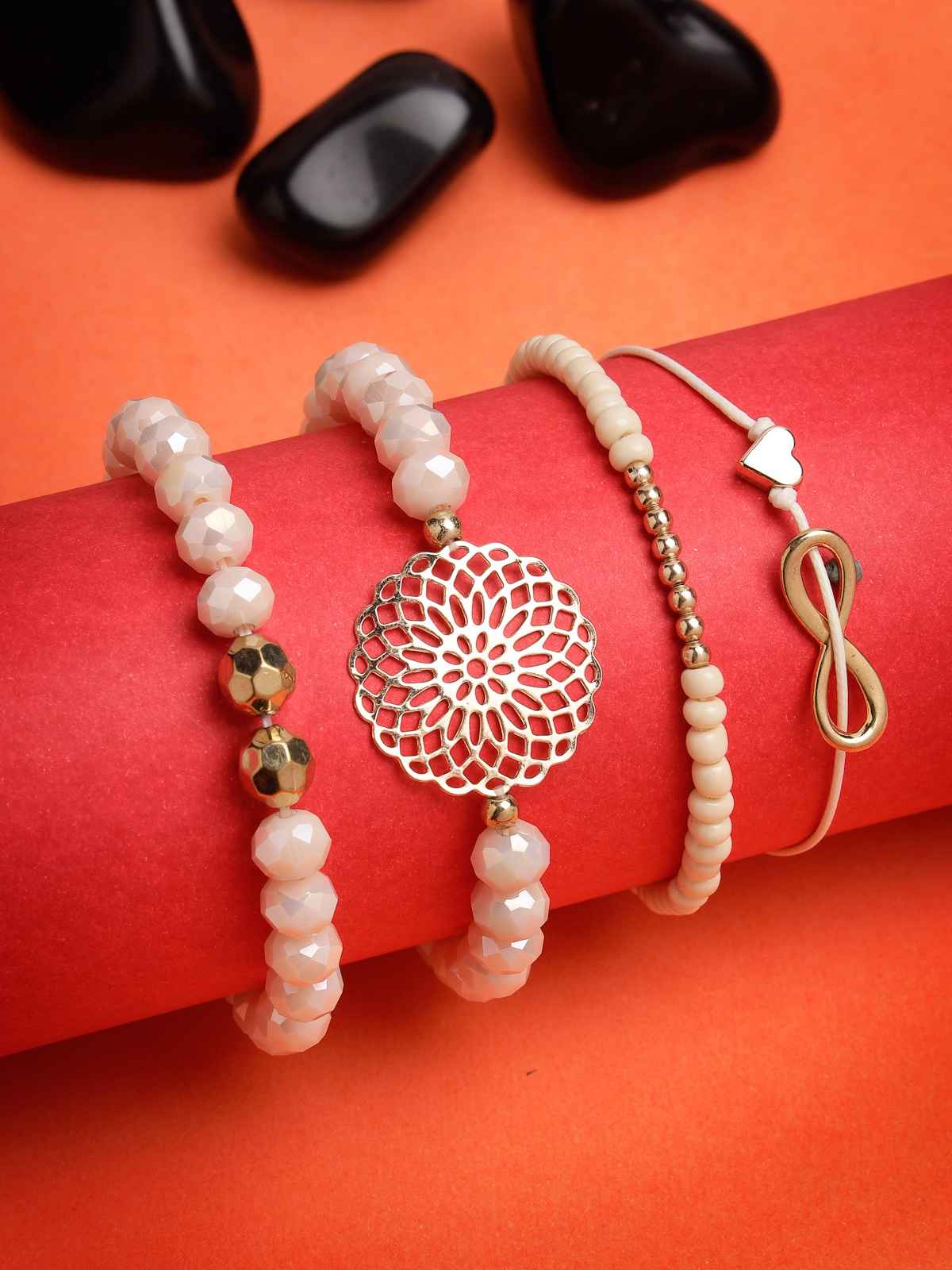 Scintillare By Sukkhi Gold Plated Infinity Sign & Bead Stackable & Adjustable Combo Bangle Bracelet