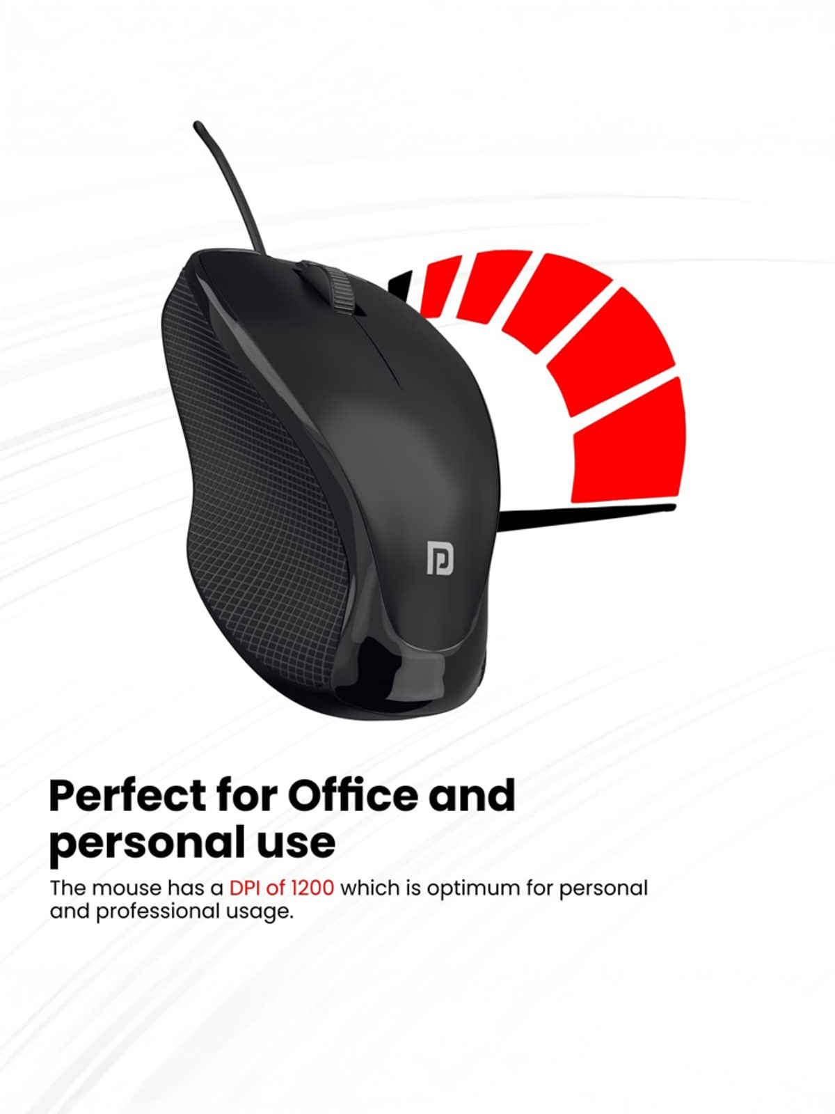 Portronics Toad 101 Wired Optical Mouse with 1200 DPI, Plug & Play, Hi-Optical Tracking, 1.25M Cable Length, 30Lakhs Click Life - Black
