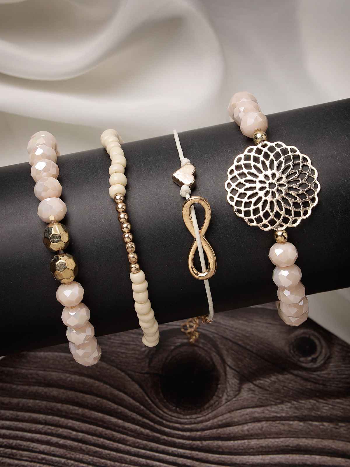 Scintillare By Sukkhi Gold Plated Infinity Sign & Bead Stackable & Adjustable Combo Bangle Bracelet