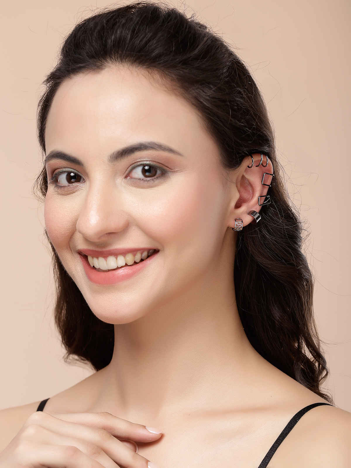 Scintillare By Sukkhi Gold Silver Black Color Multi Style Clip On Ear Cuff Combo Earrings For Women