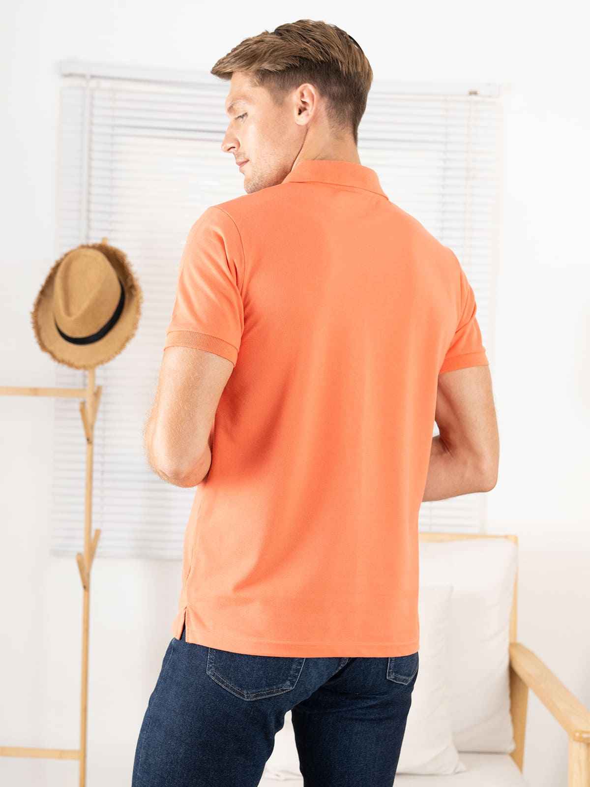Lux Cozi Men's Cotton Polo T-Shirt, Apricat, XL