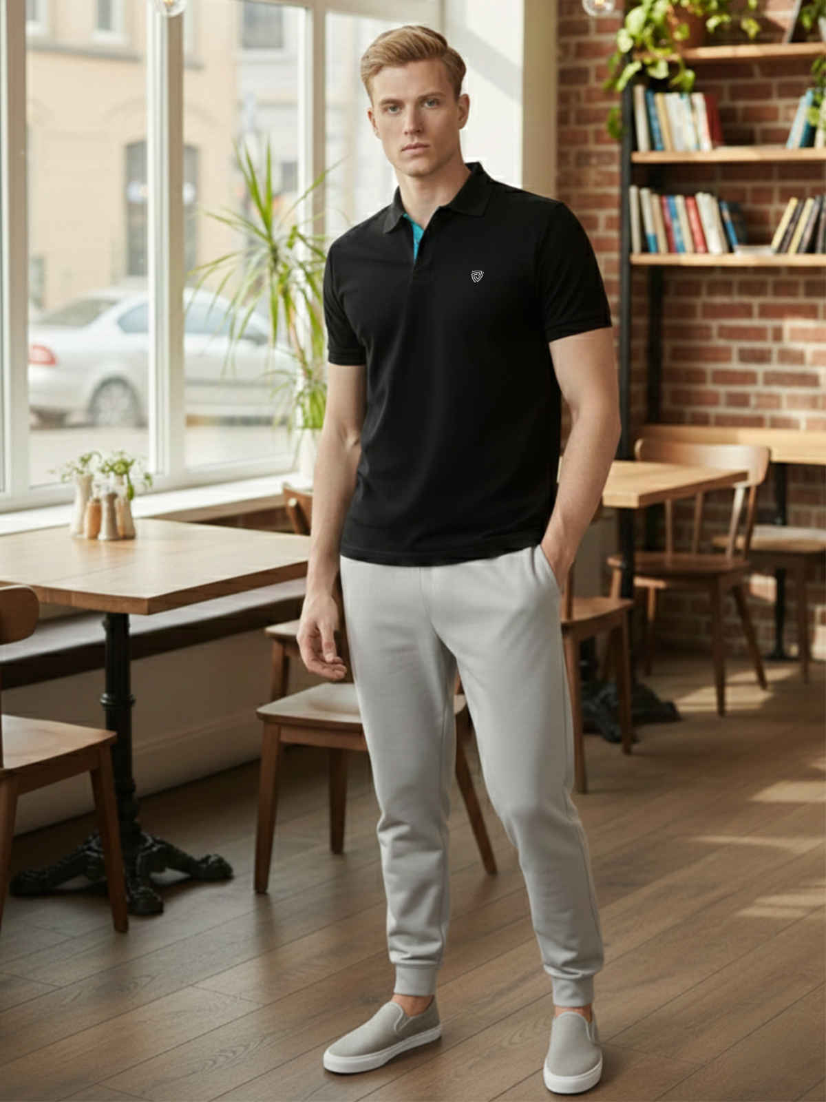 Lux Cozi Men's Solid Cotton Polo T-shirt | Black - L