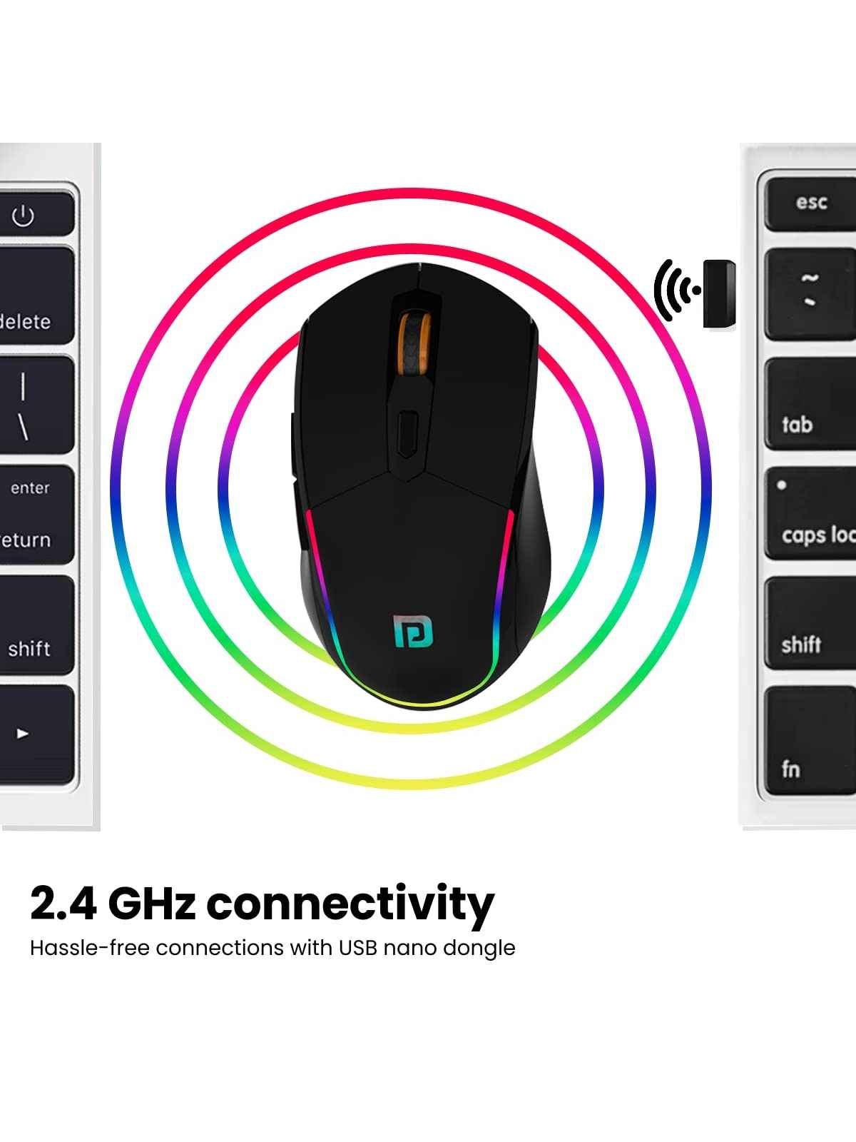 Portronics Toad One Bluetooth Mouse with 2.4 GHz & BT 5.3 Dual Wireless, 6 Buttons, Rechargeable, RGB Lights, Connect 3 Devices, Ergonomic Design for Laptop, Smartphone, Tablet - Black