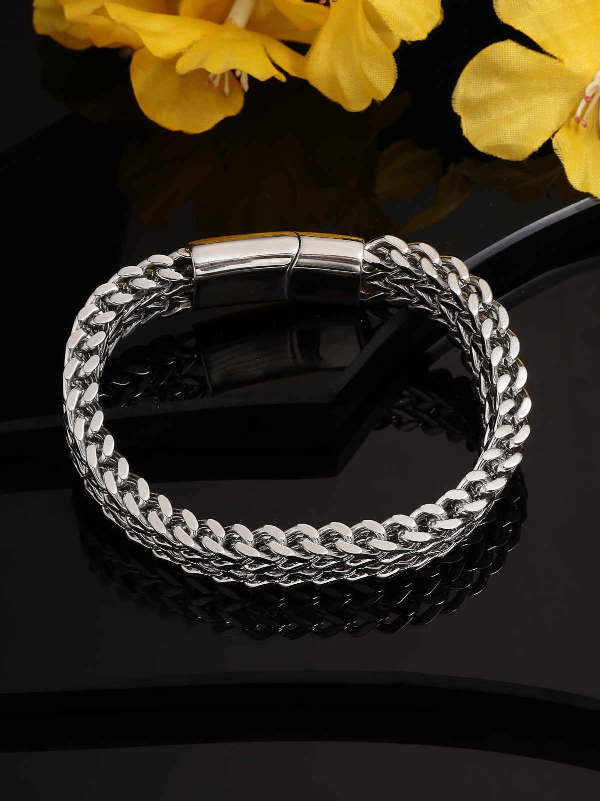 Scintillare By Sukkhi Stainless Steel Rhodium Plated With Link Chain Bracelet Jewellery Men & Boys