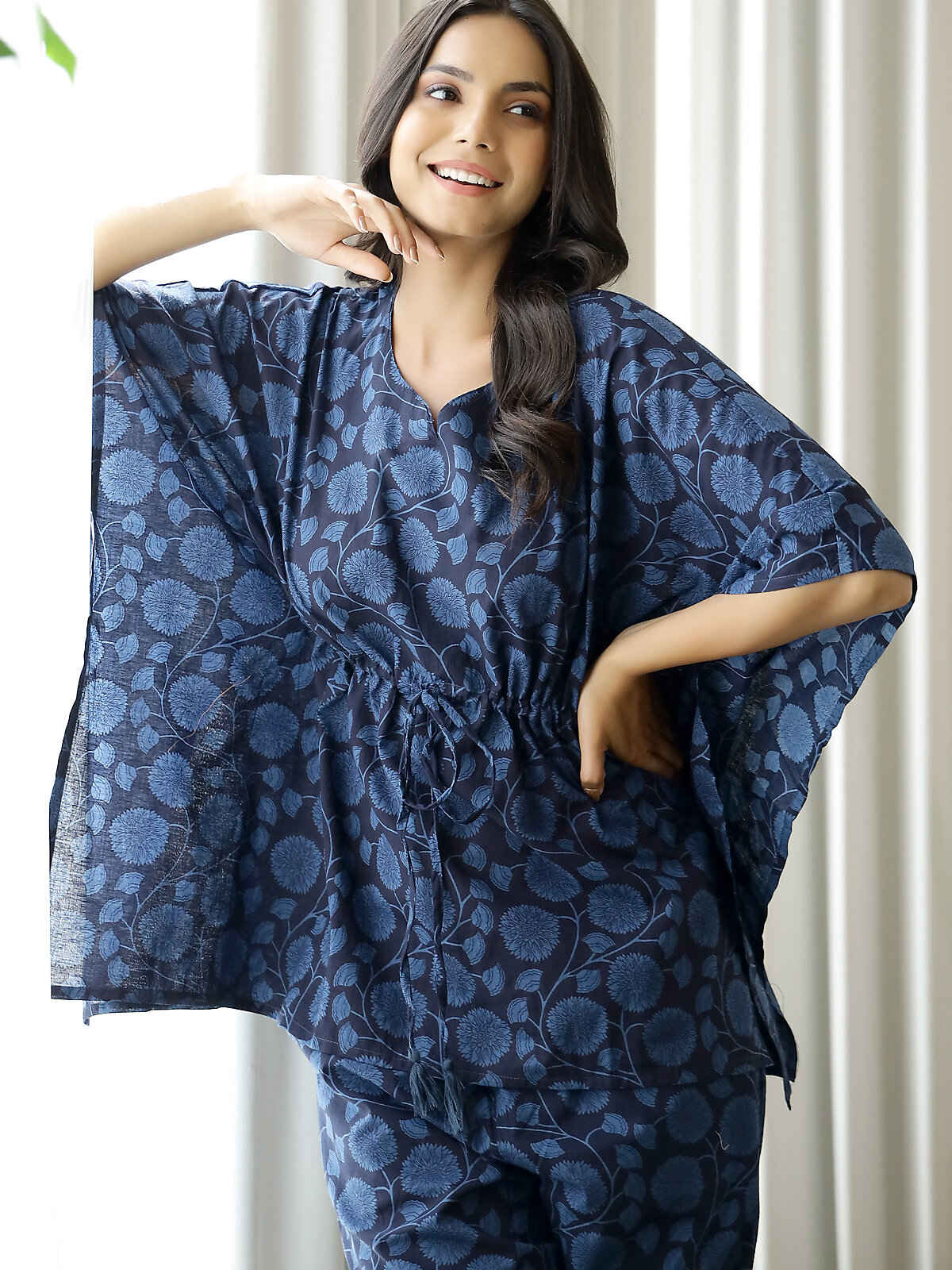 Sanskrutihomes Women's Pure Cotton Night suits | SE-KFP-10 | Navy Blue - XL