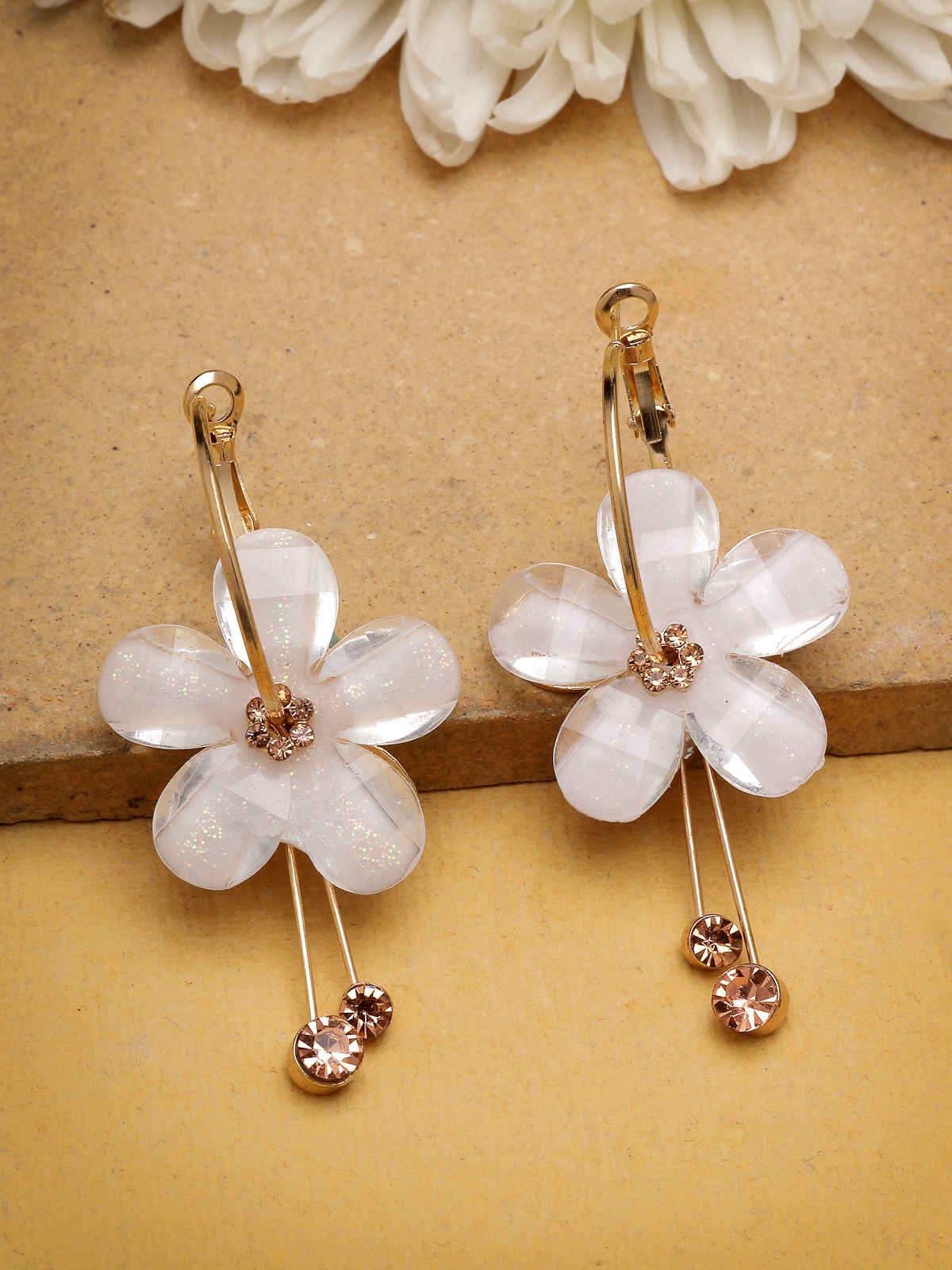 Scintillare By Sukkhi Golden Florally your Earring Crystal Stone Dangle Drop Hoop Earring For Women