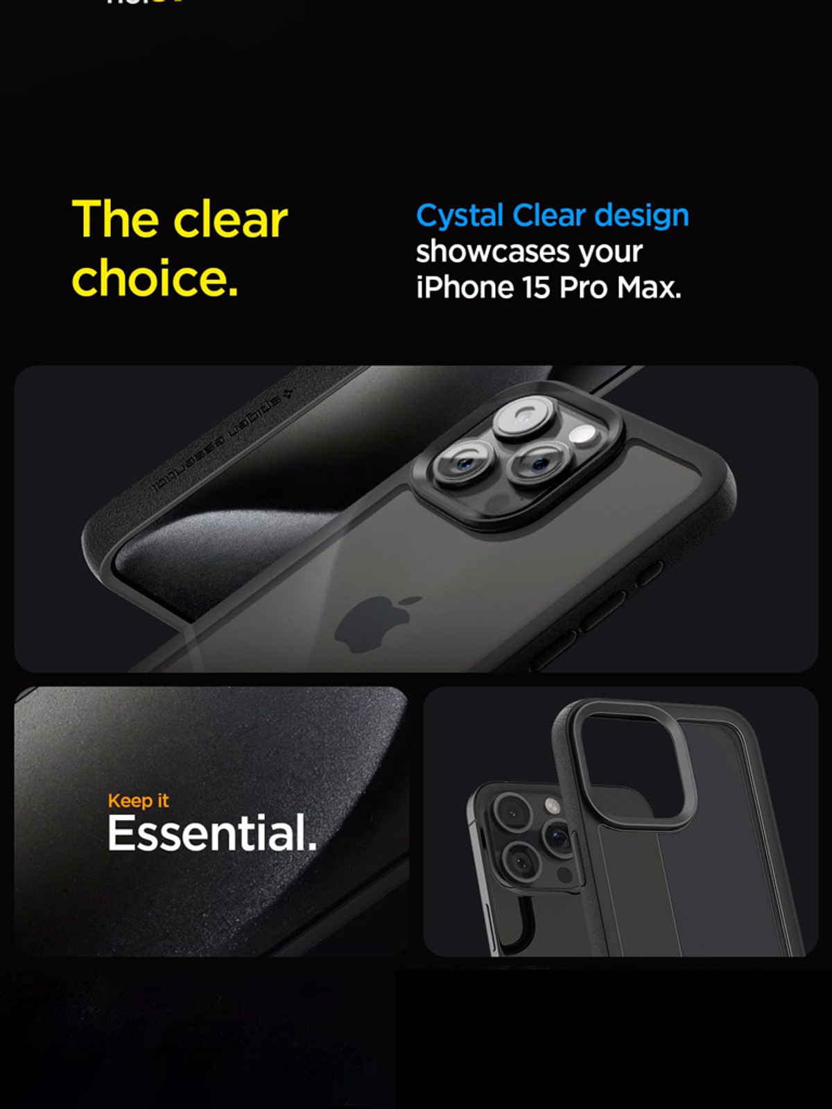 Spigen Essential Sand Crystal Back Cover Case for iPhone 15 Pro Max(TPU +Poly Carbonate|Matte Black)