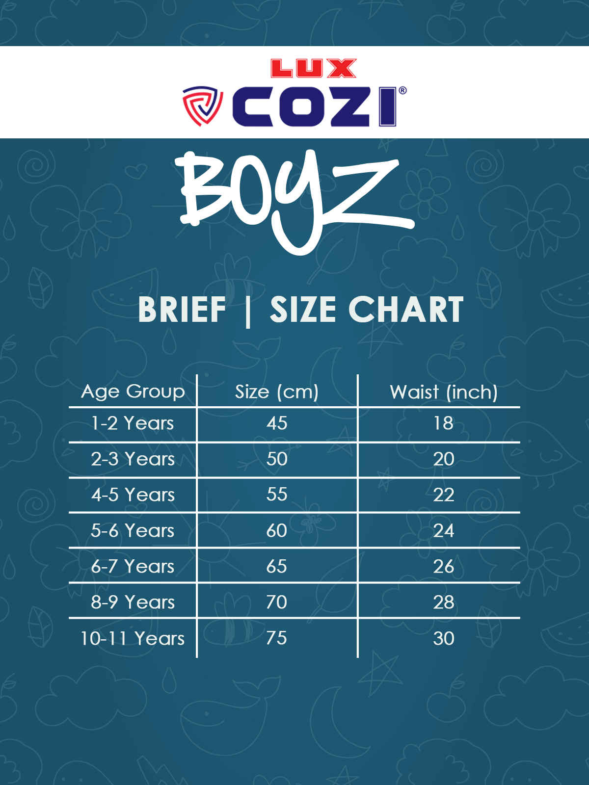 Lux Cozi Boy's Ultra Soft Outer Elastic Printed Briefs | Assorted - 75 cm